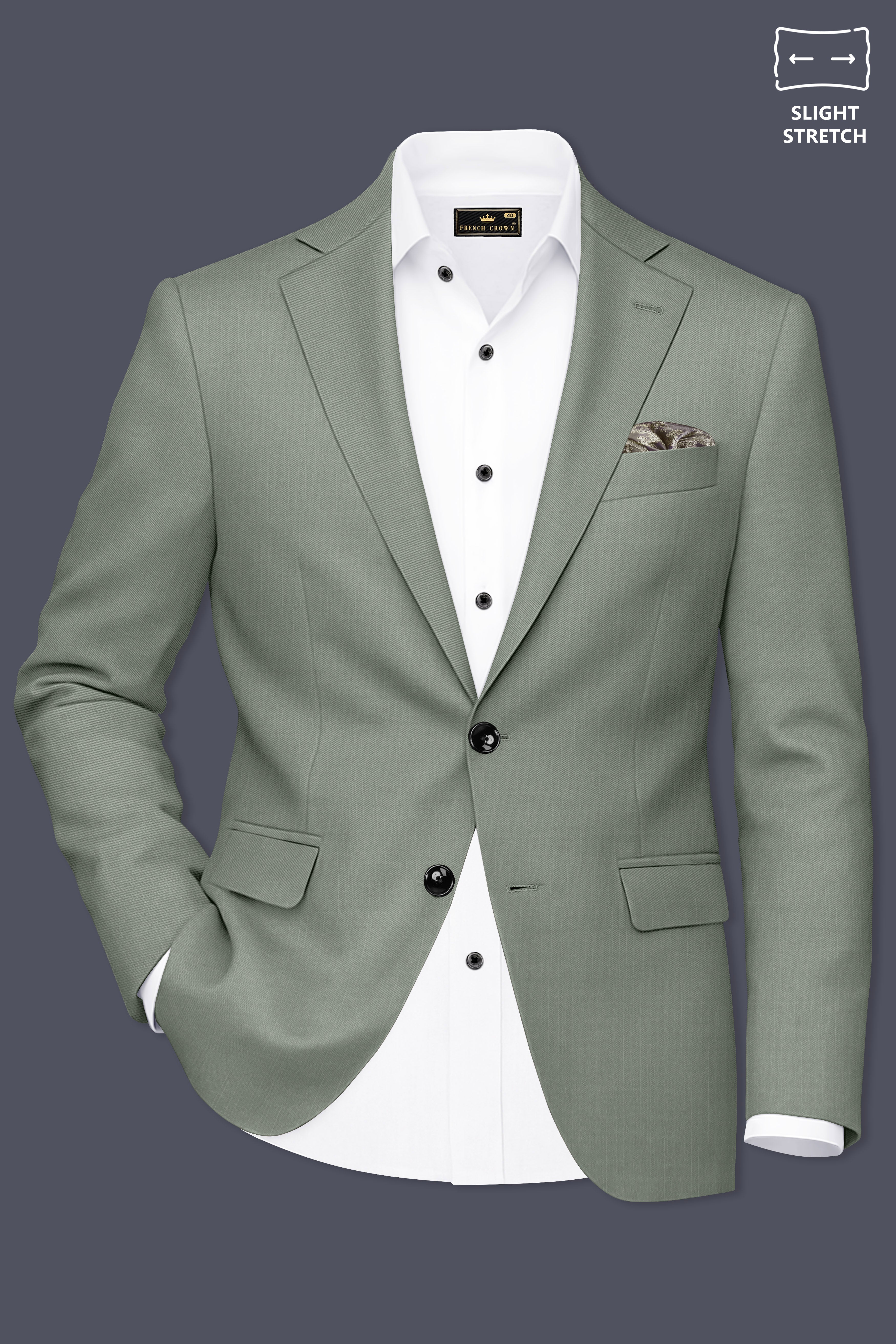 Sage-Smokey Green Wool Rich Slight Stretch Single Breasted Suit