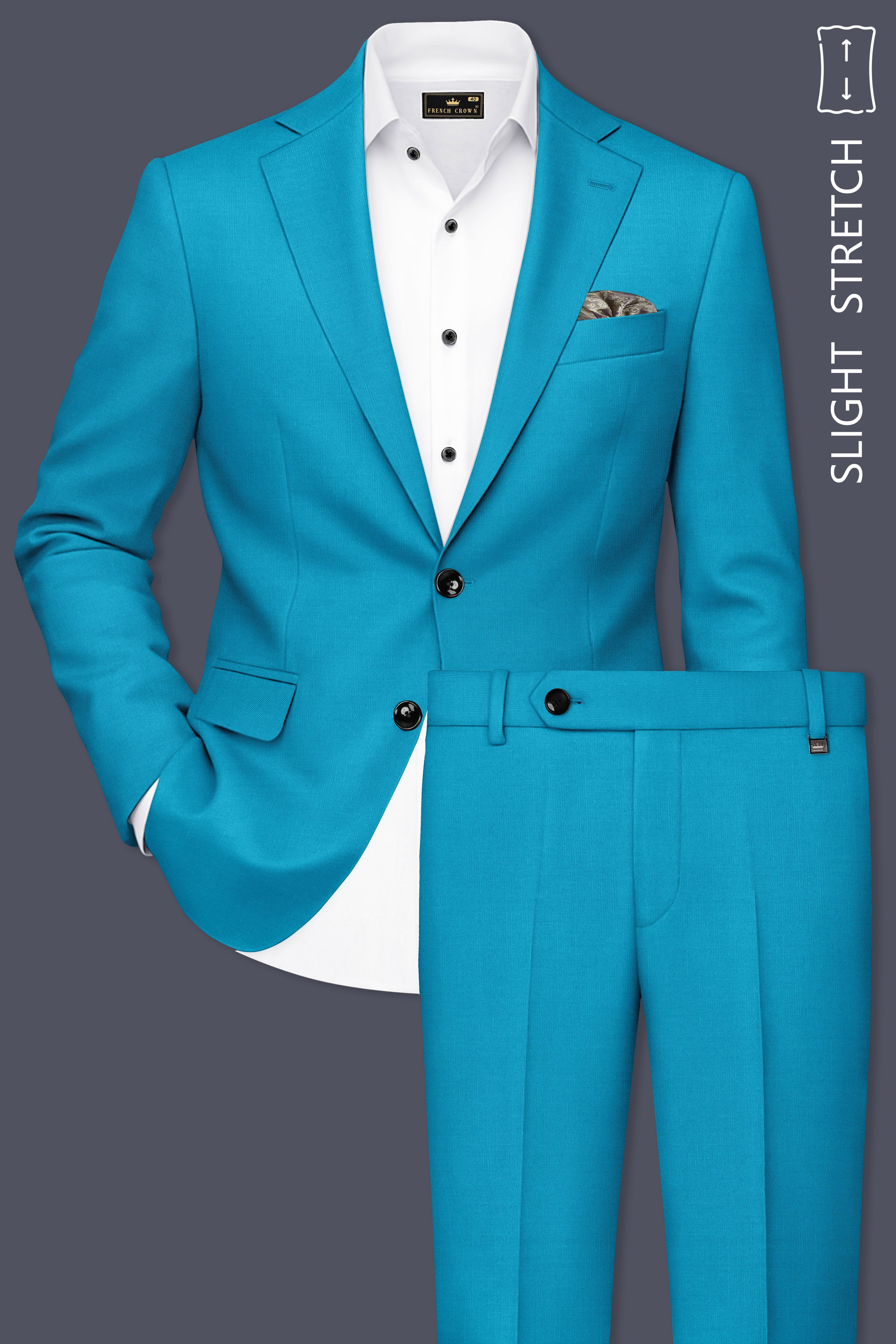 Atlantic-Bondi Blue Wool Rich Slight Stretch Single Breasted Suit