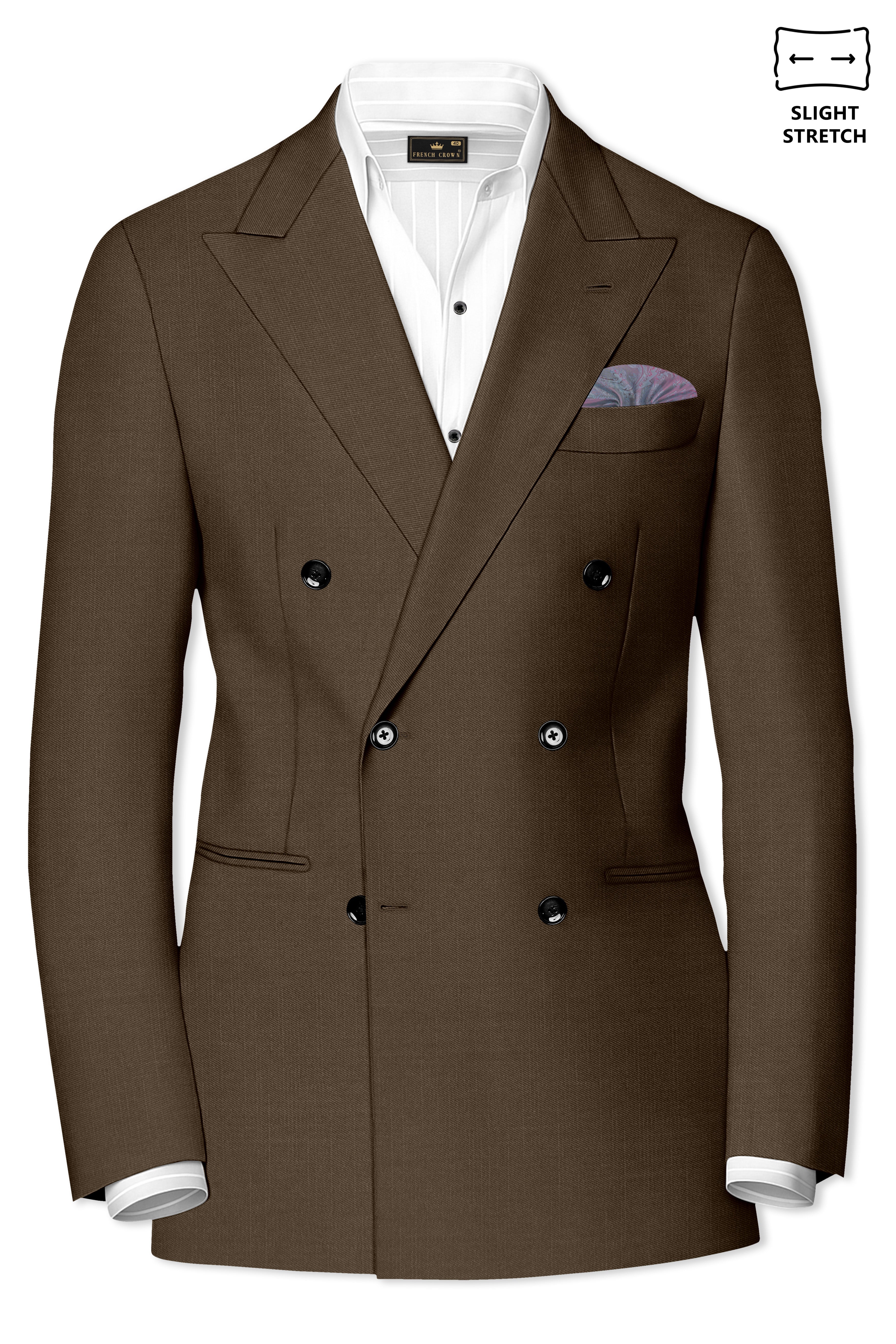 Terrano-Mocha Brown Wool Rich Slight Stretch Double Breasted Suit