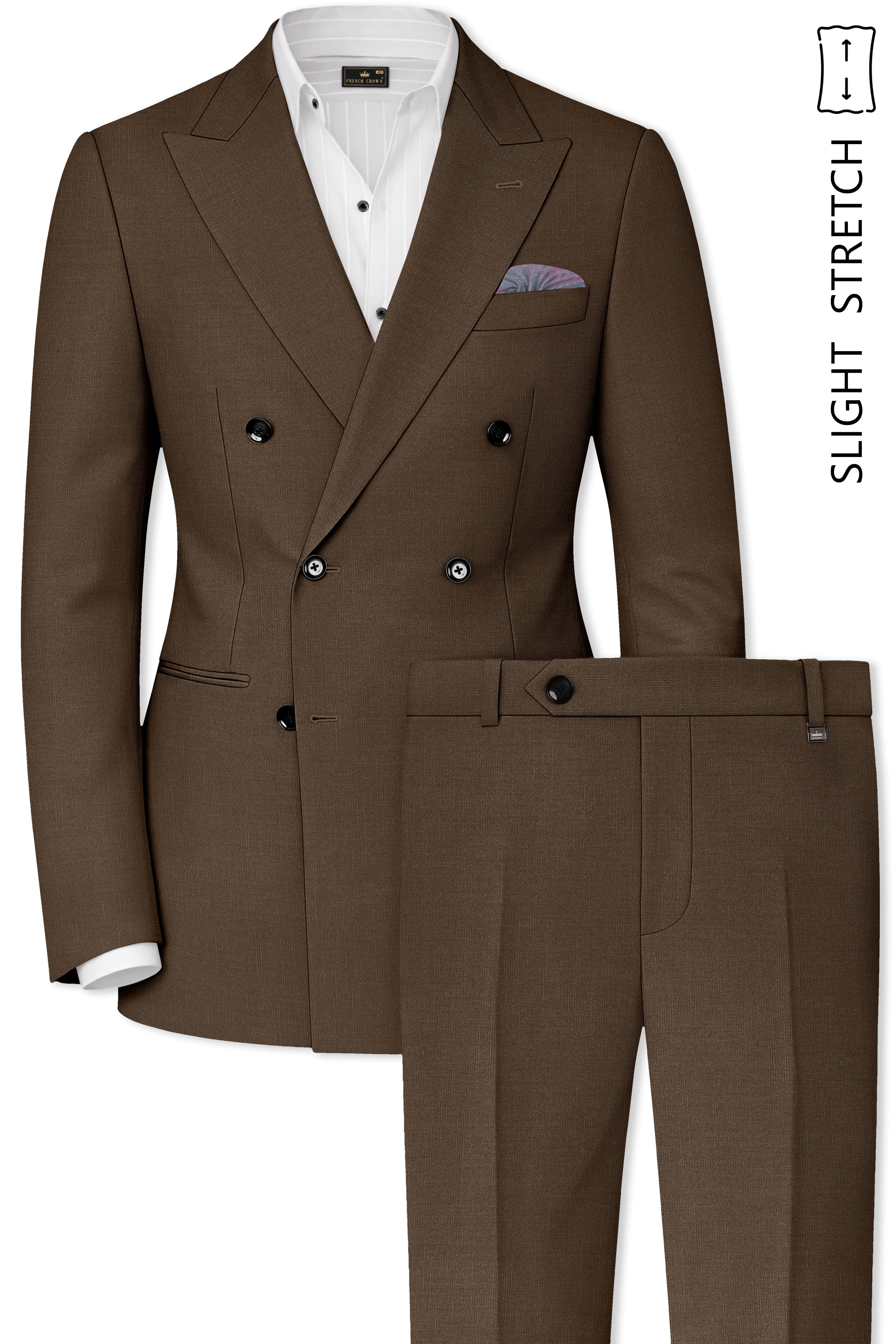 Terrano-Mocha Brown Wool Rich Slight Stretch Double Breasted Suit