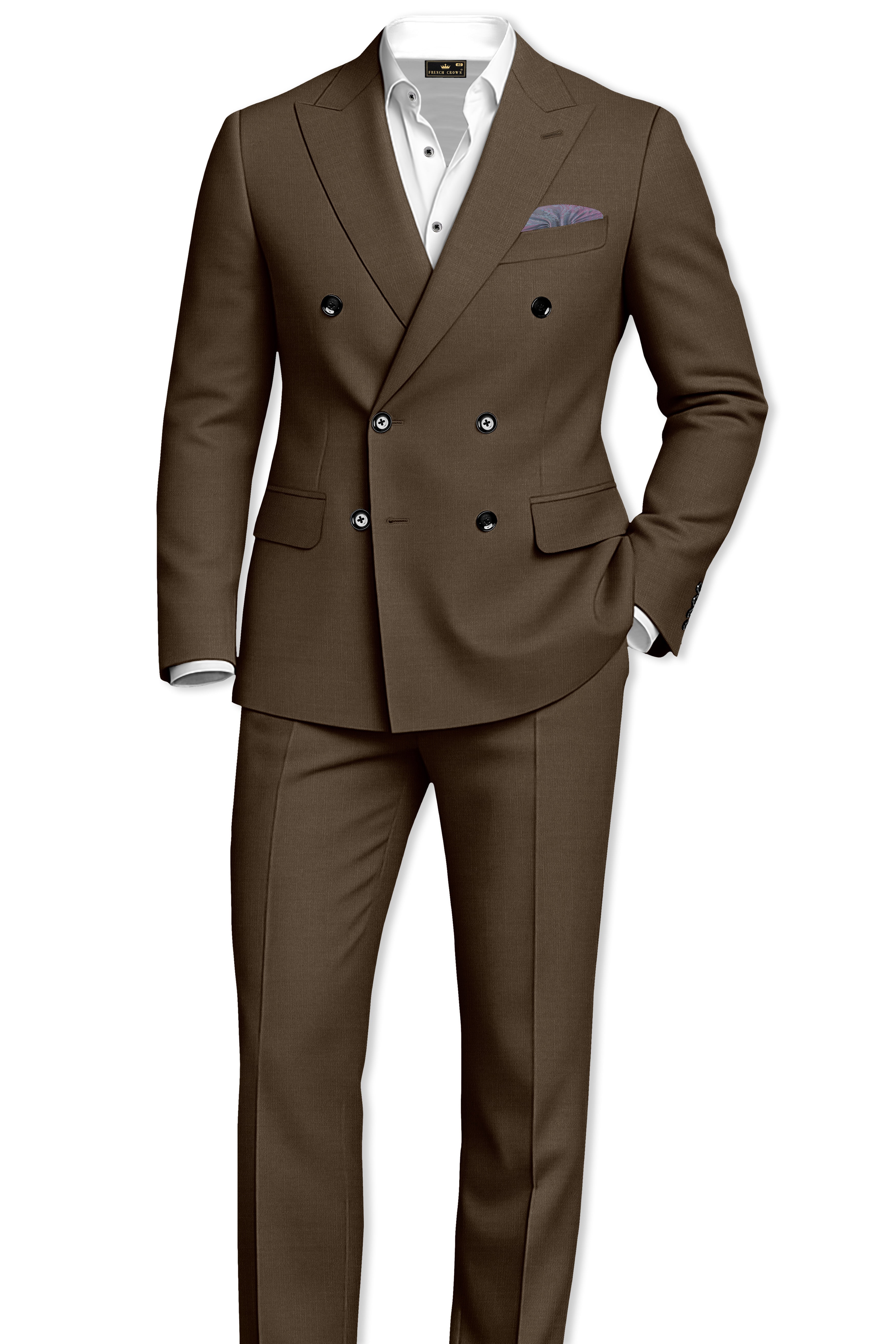 Terrano-Mocha Brown Wool Rich Slight Stretch Double Breasted Suit