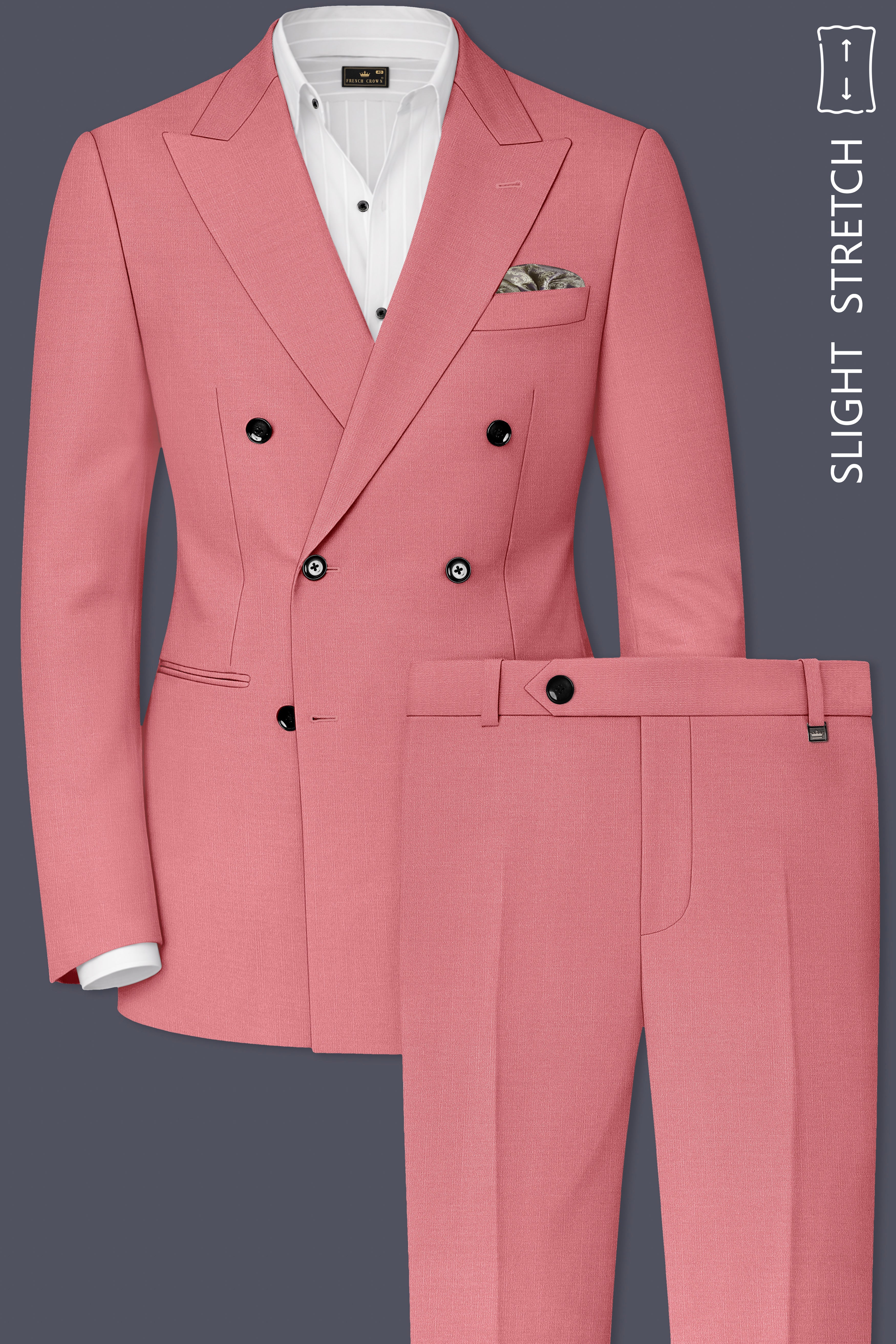 Solaro-Coral Orange Wool Rich Slight Stretch Double Breasted Suit