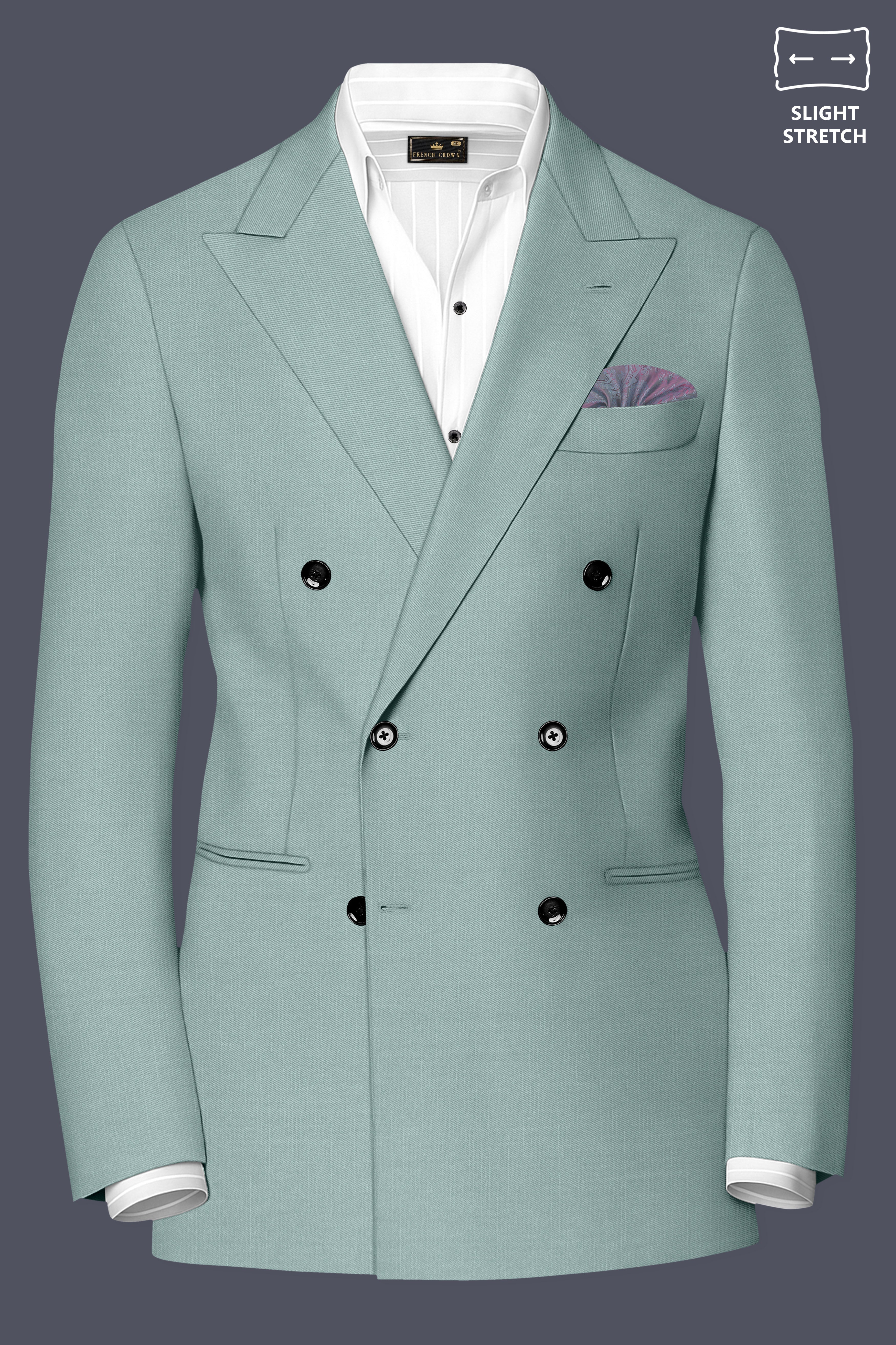 Tropic-Cadet Green Wool Rich Slight Stretch Double Breasted Suit
