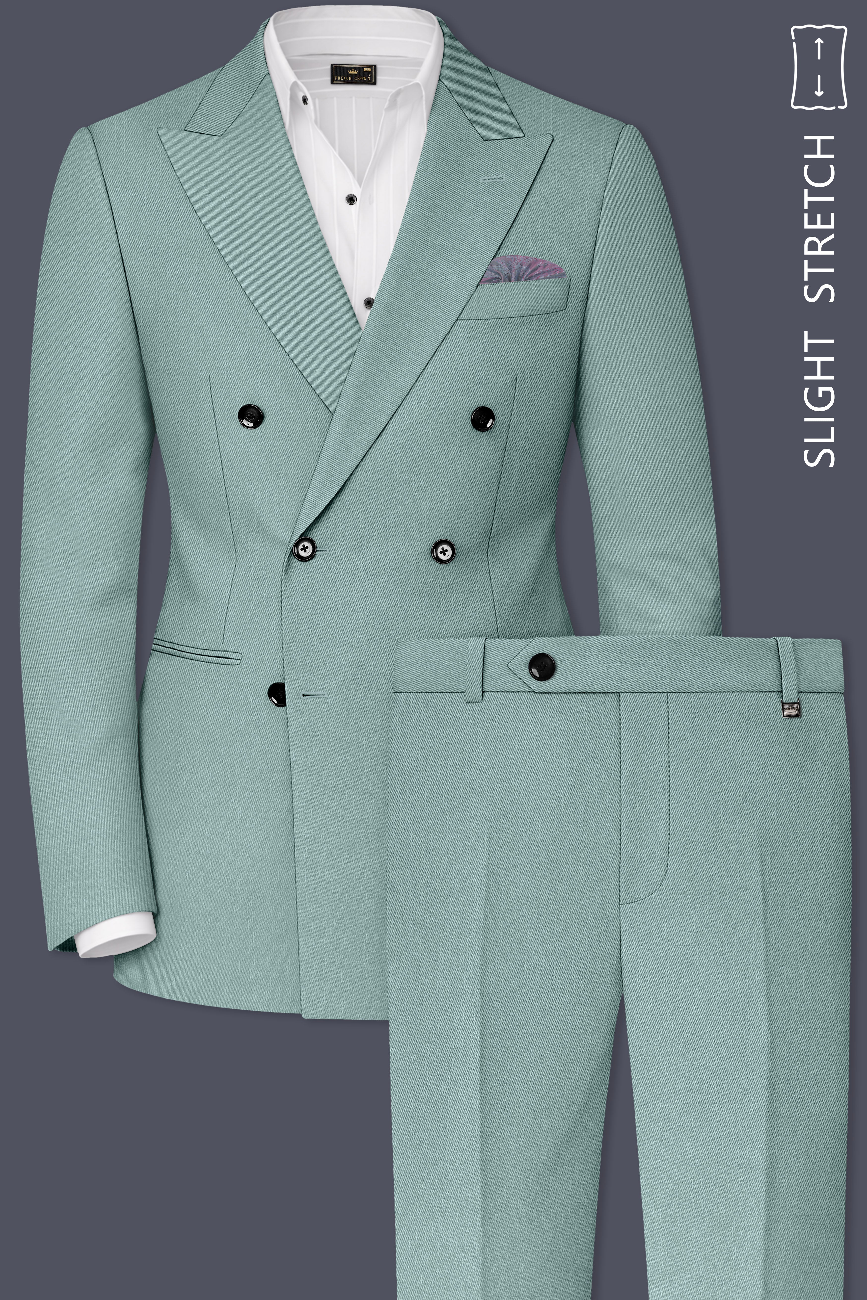 Tropic-Cadet Green Wool Rich Slight Stretch Double Breasted Suit