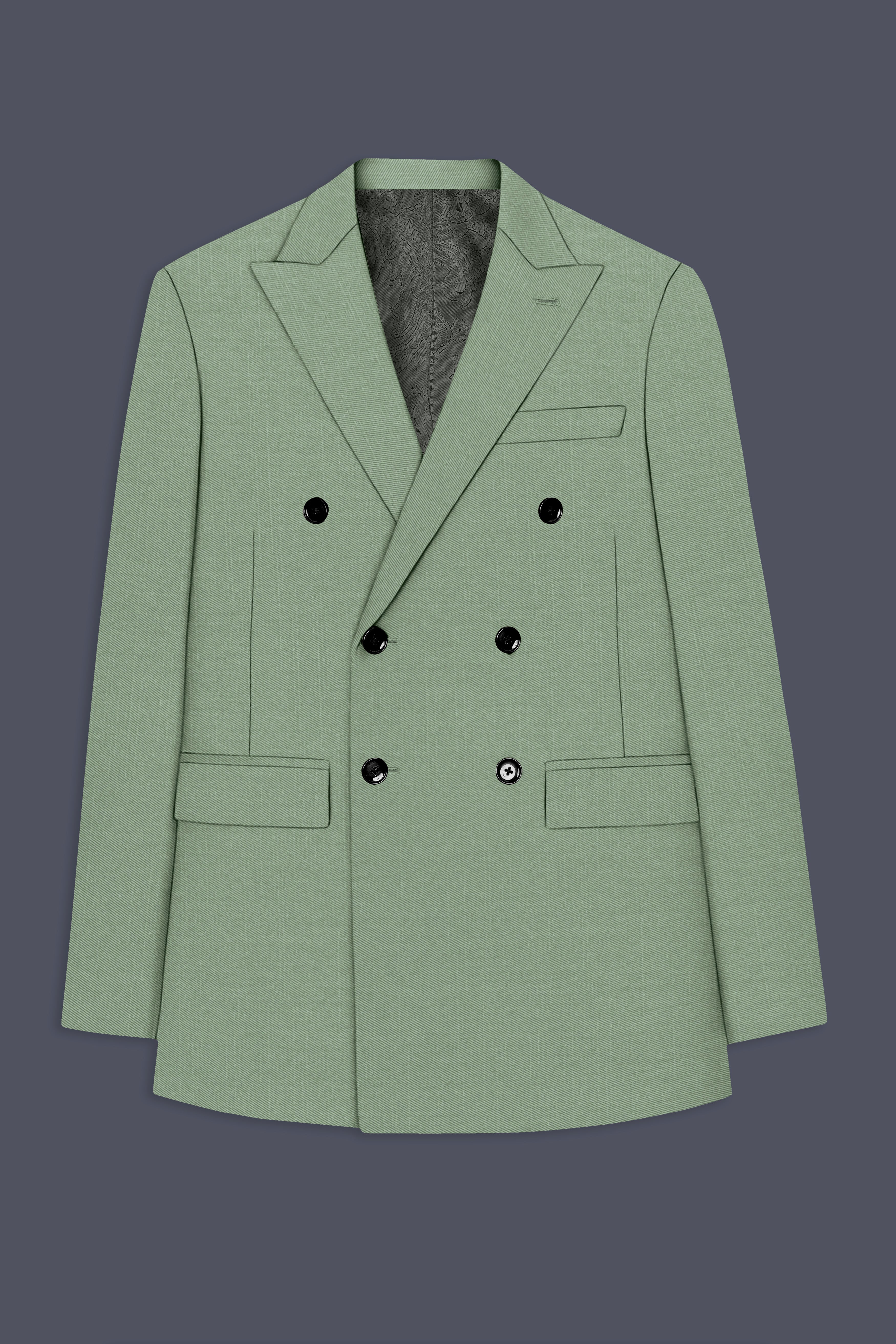 Basil-Spanish Green Wool Rich Slight Stretch Double Breasted Suit