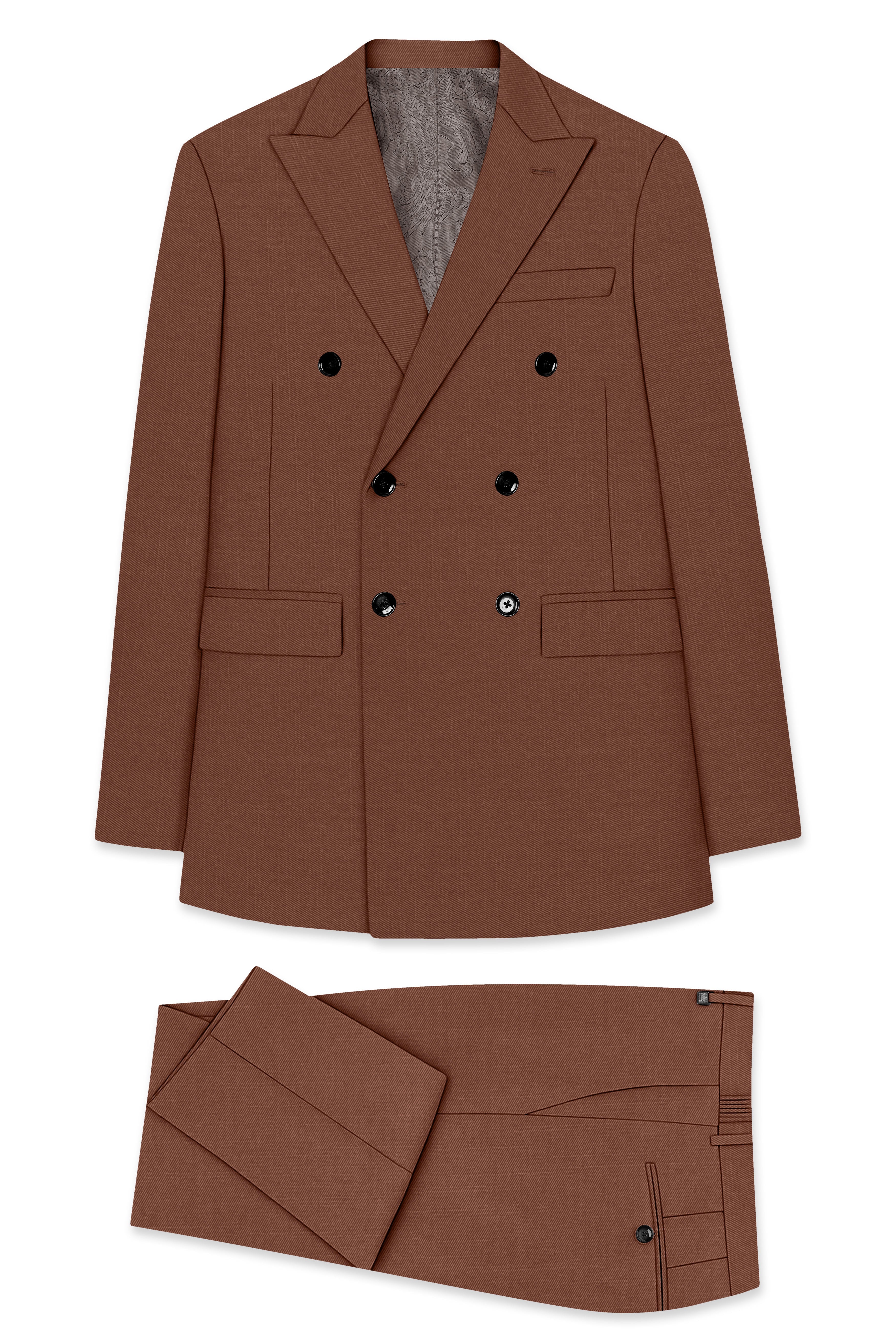 Sienna-Rust Brown Wool Rich Slight Stretch Double Breasted Suit