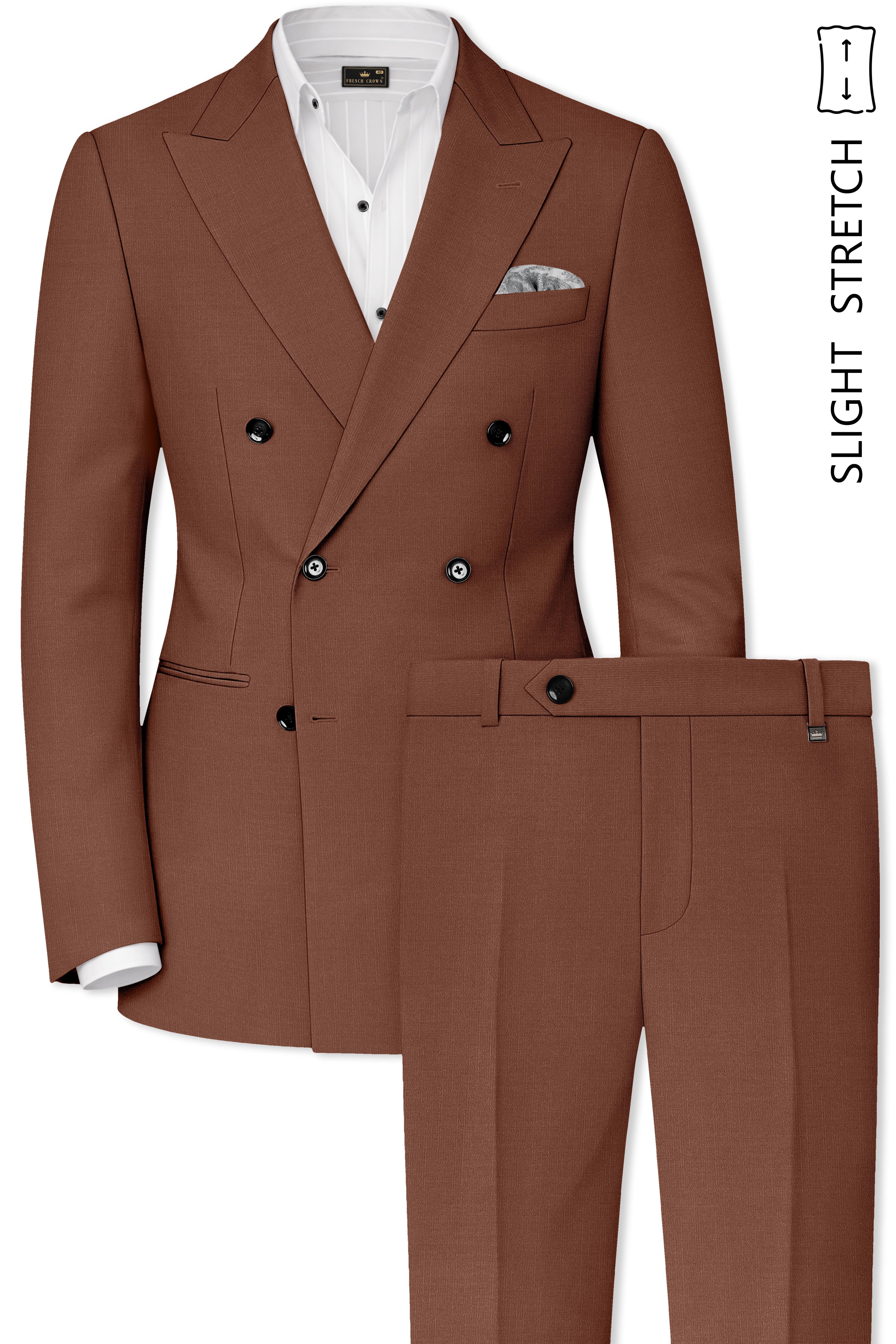 Sienna-Rust Brown Wool Rich Slight Stretch Double Breasted Suit