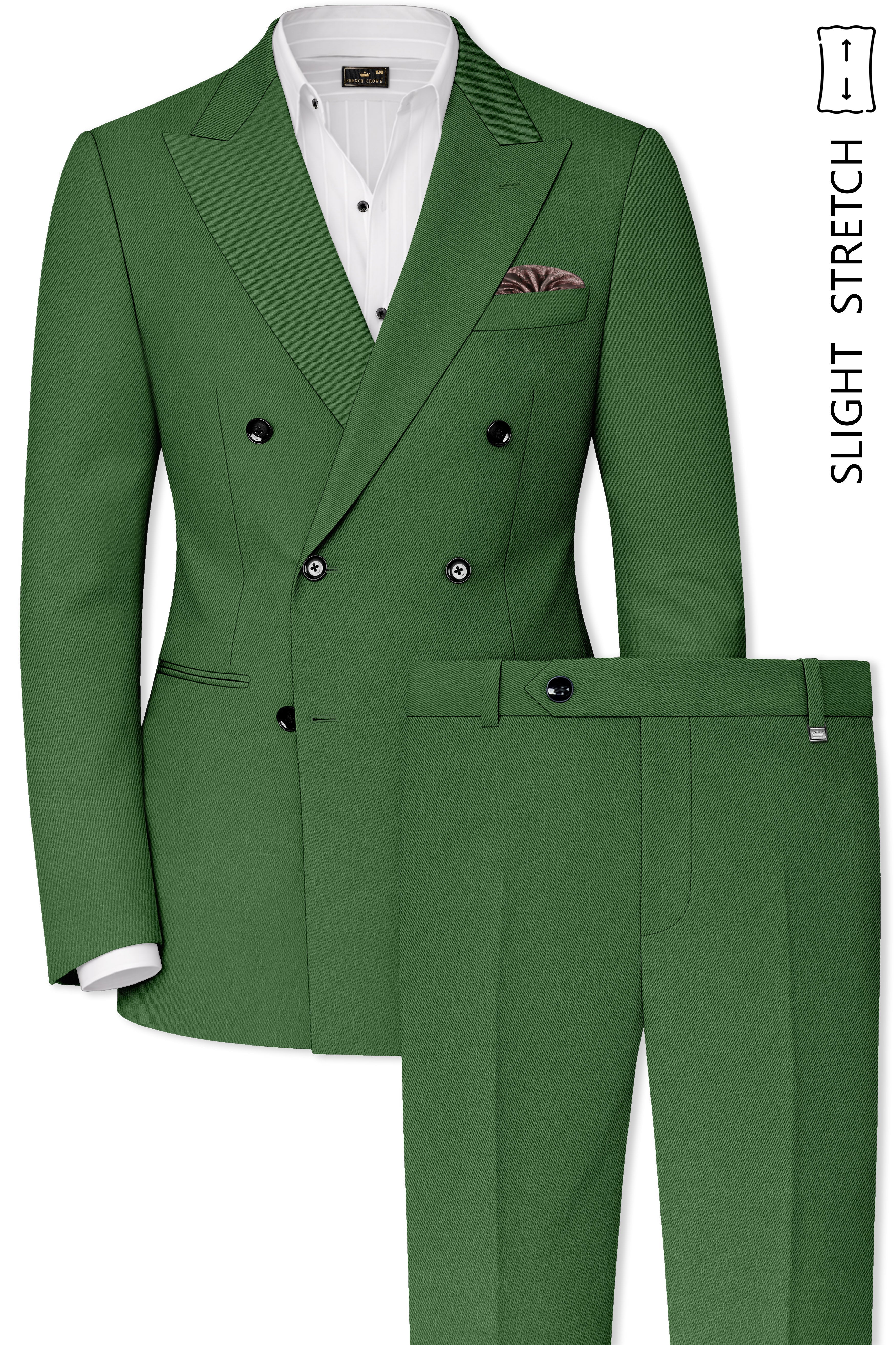 Viridian-Forest Green Wool Rich Slight Stretch Double Breasted Suit