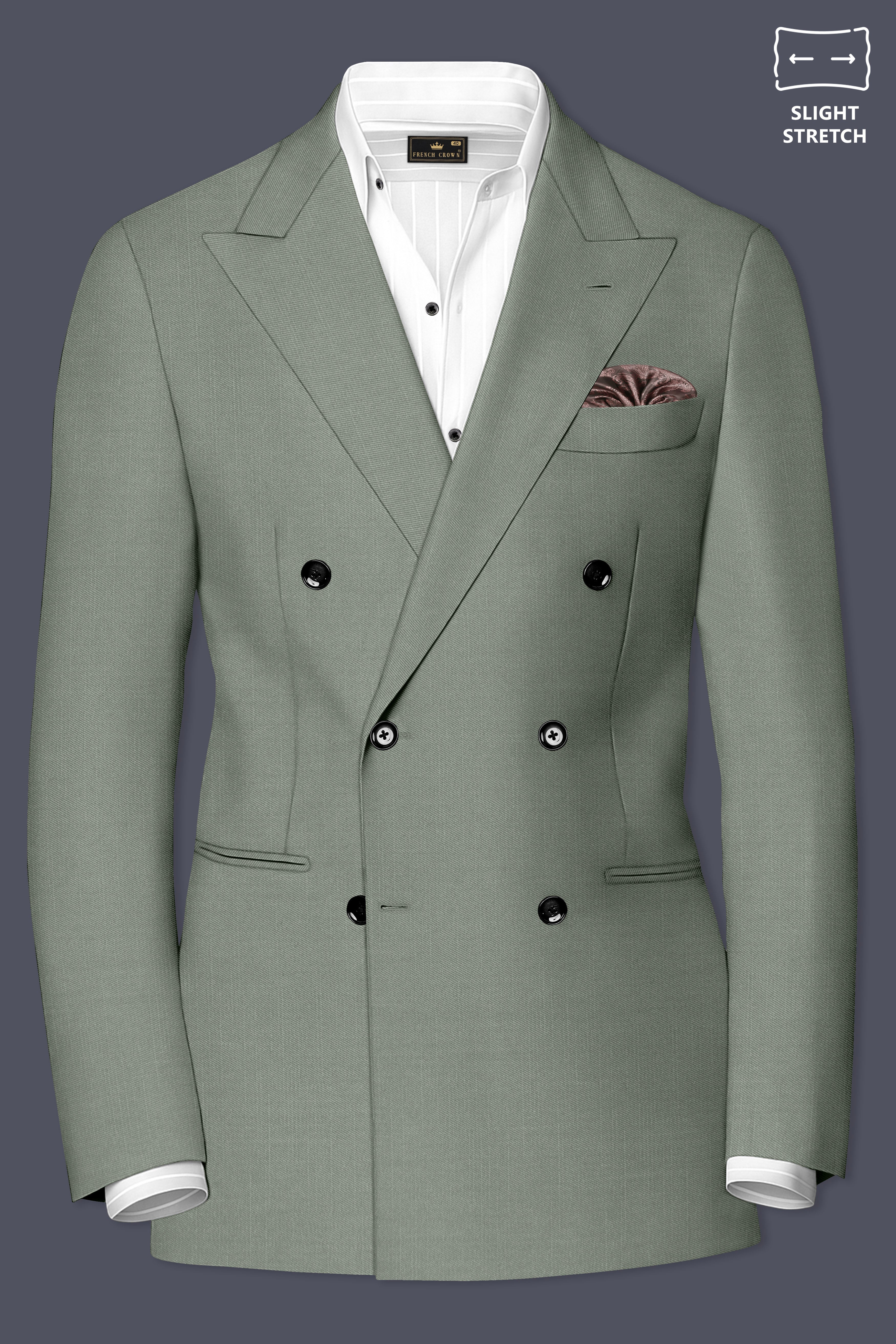 Sage-Smokey Green Wool Rich Slight Stretch Double Breasted Suit