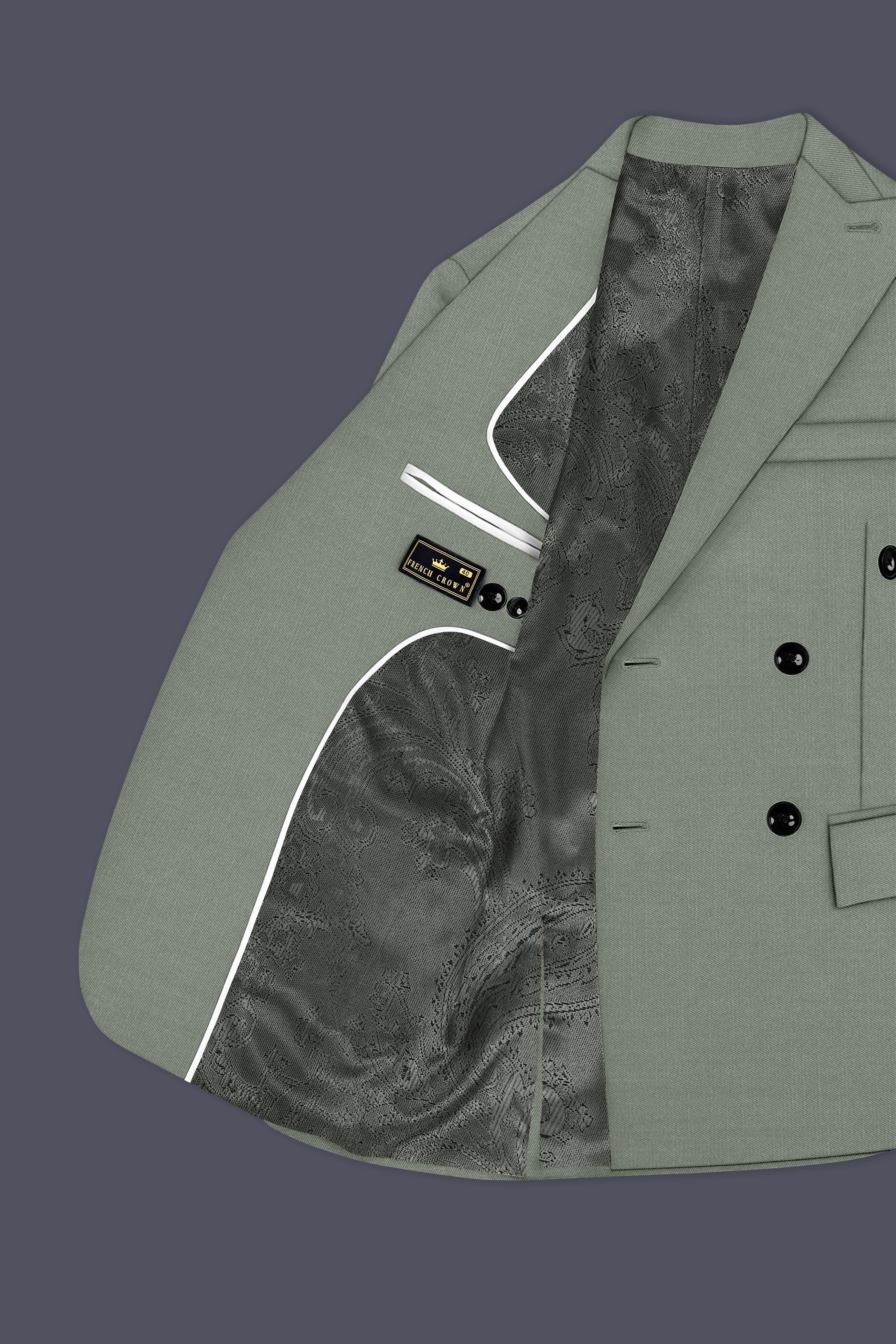 Sage-Smokey Green Wool Rich Slight Stretch Double Breasted Suit