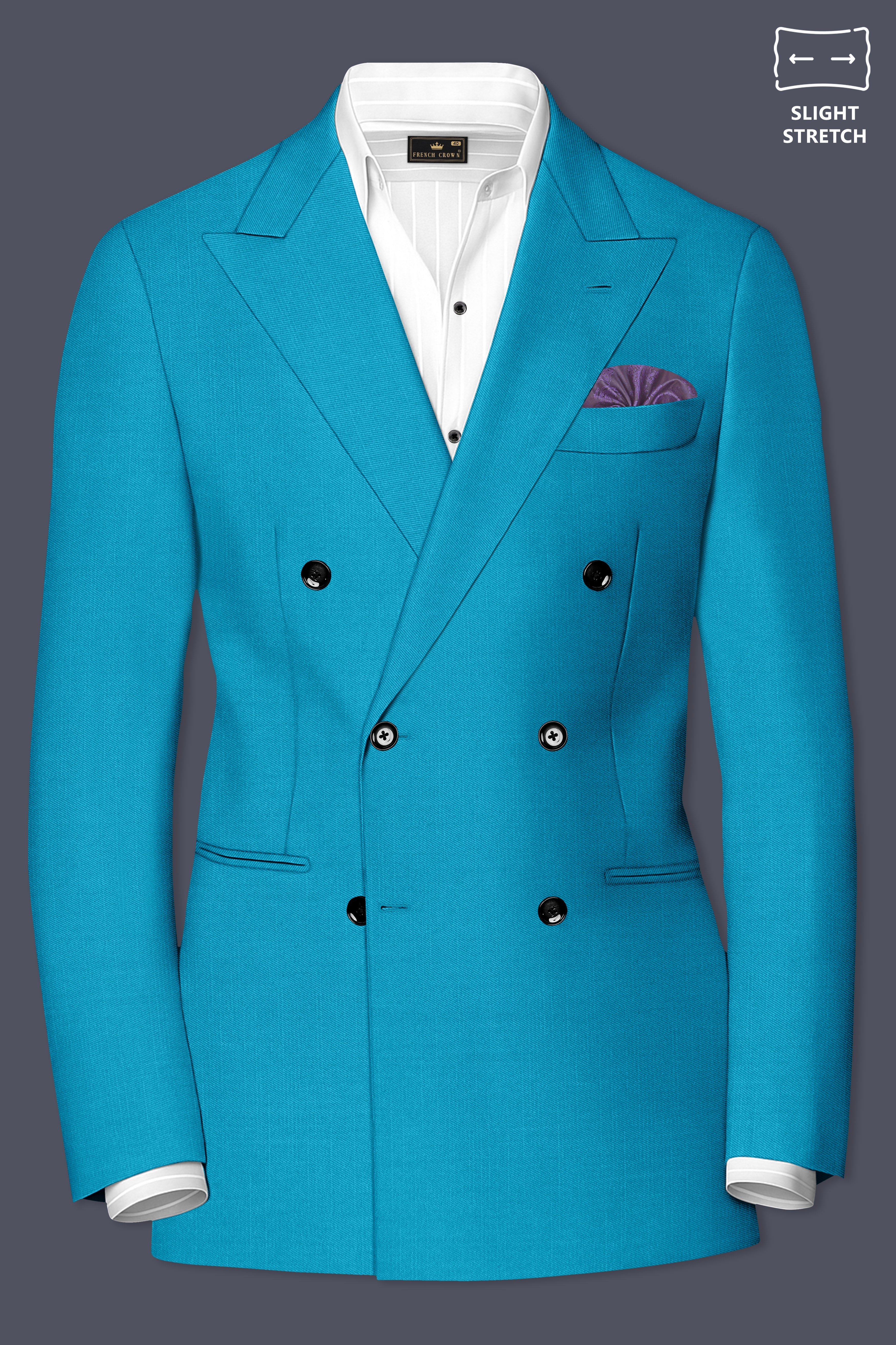 Atlantic-Bondi Blue Wool Rich Slight Stretch Double Breasted Suit