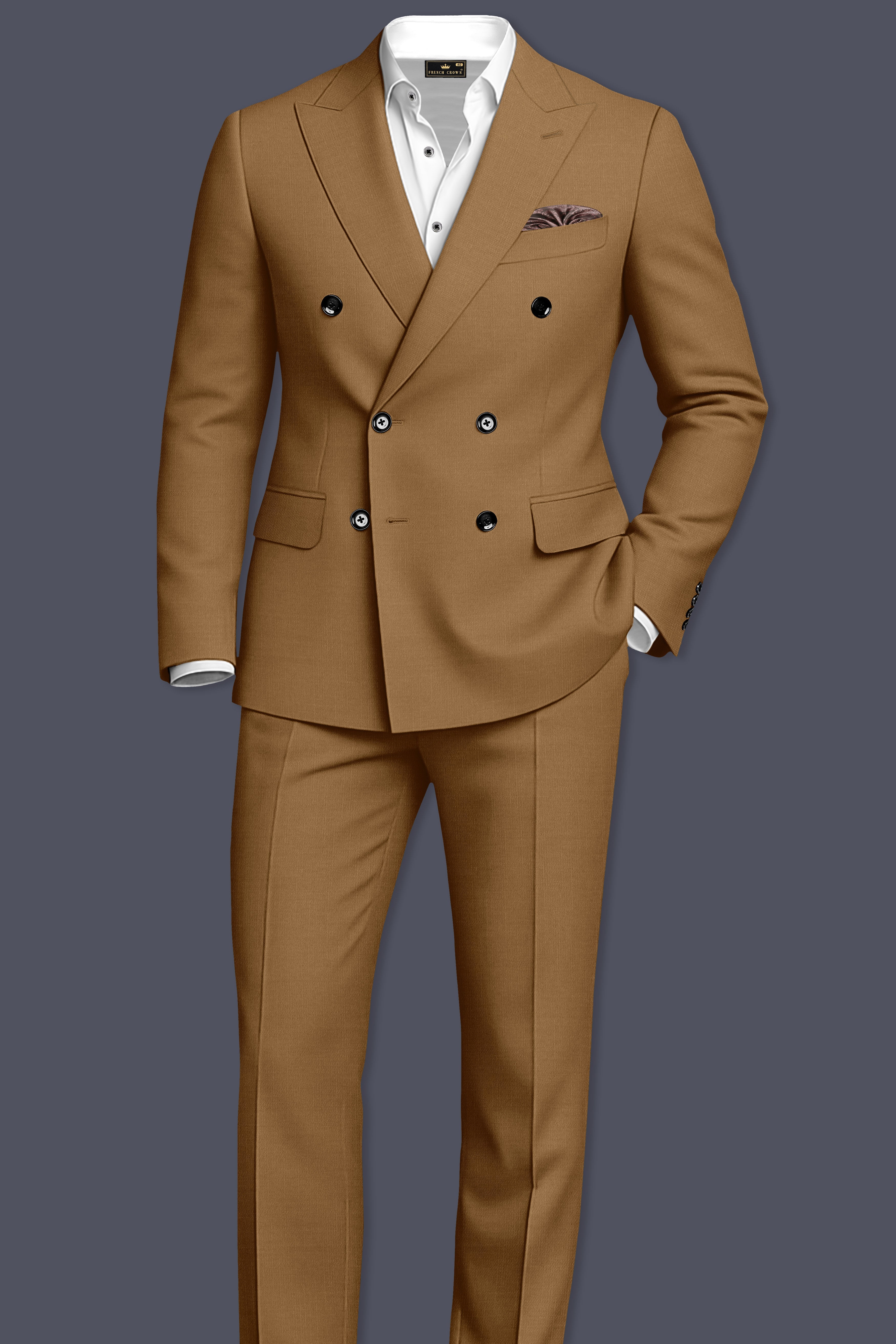 Sapphire-Potters Brown Wool Rich Slight Stretch Double Breasted Suit