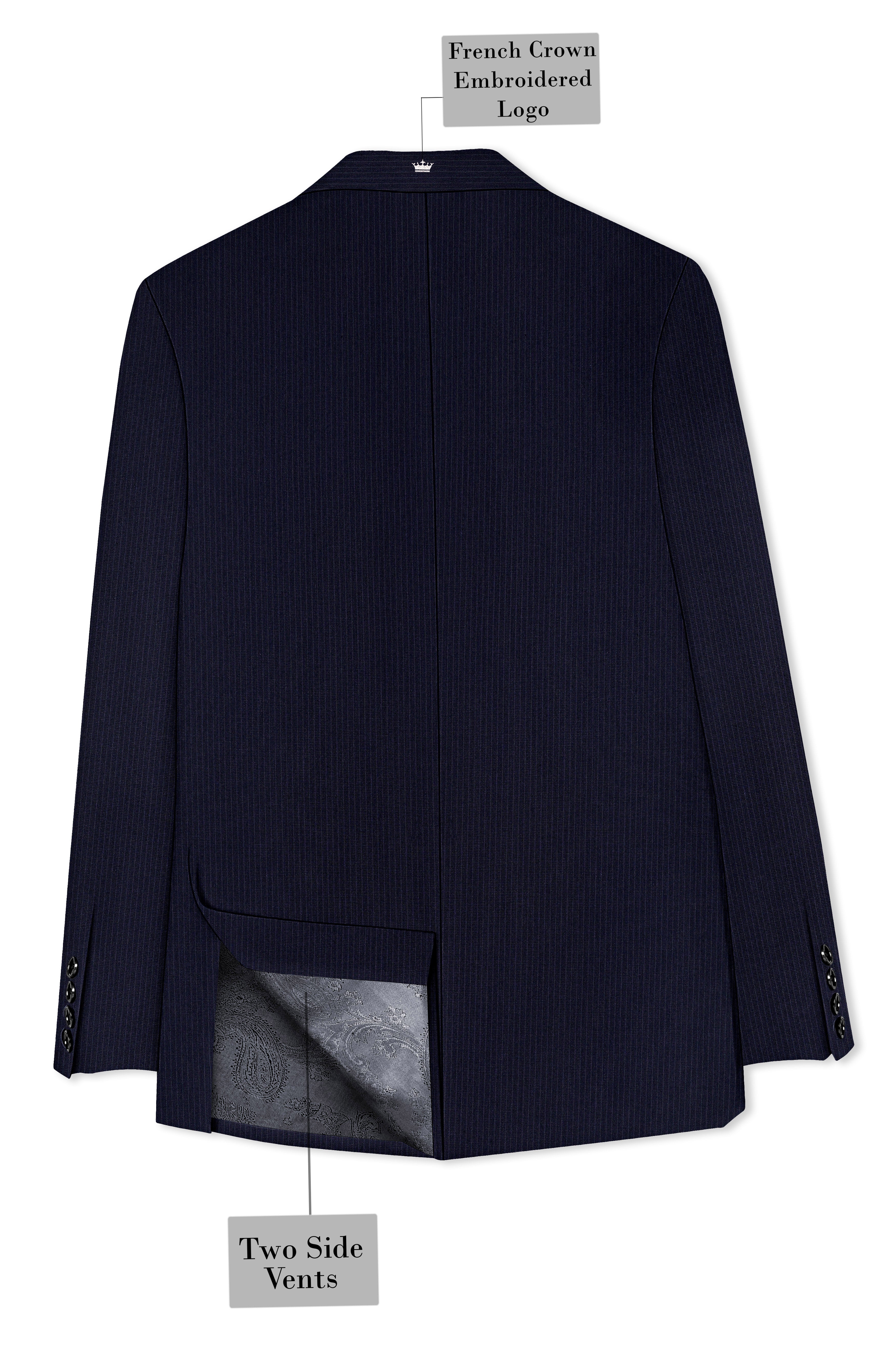 Elion-Bunker Blue Pencil Striped Wool Rich Slight Stretch Single Breasted Suit