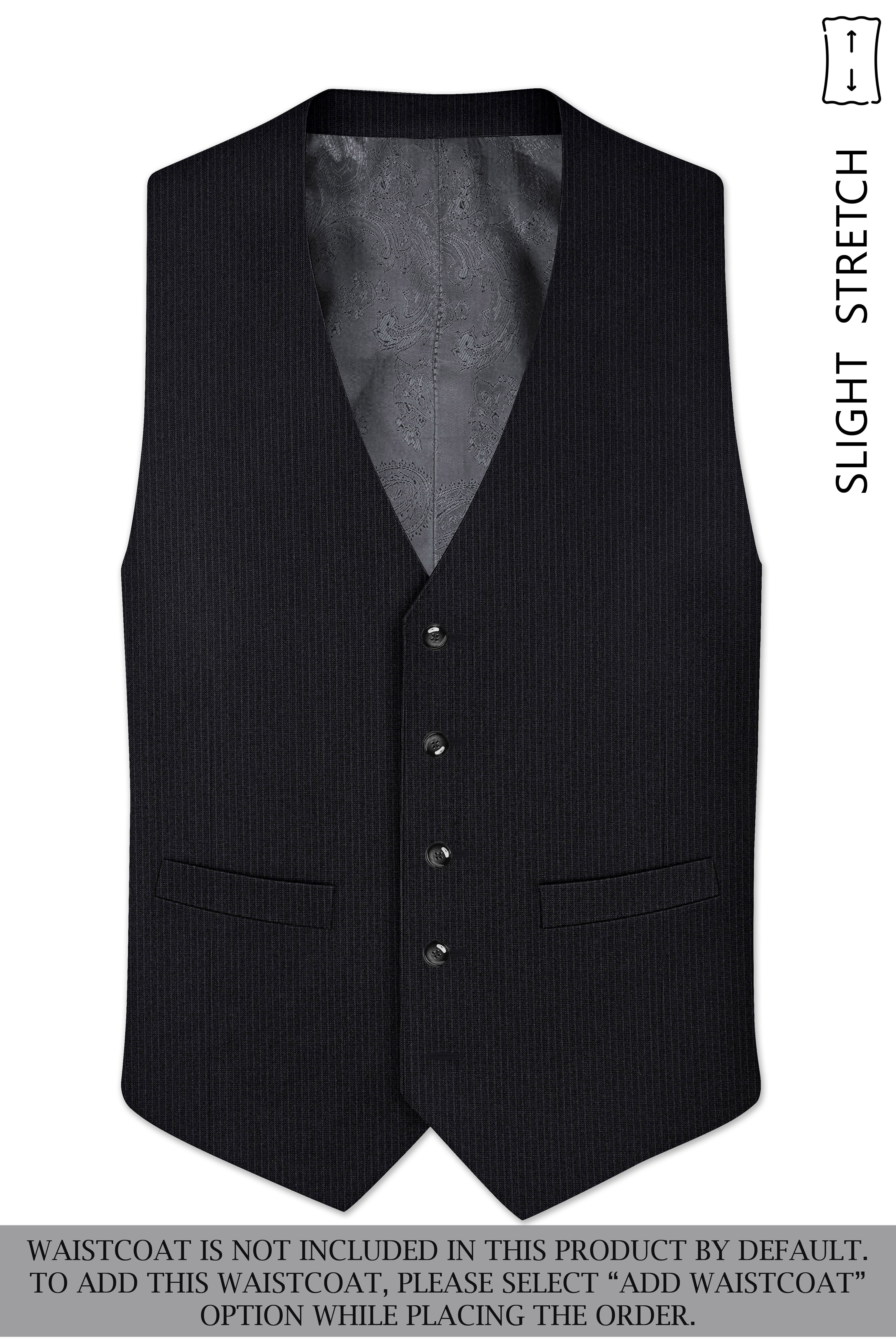 Noir-Jade Black Pencil Striped Wool Rich Slight Stretch Single Breasted Suit