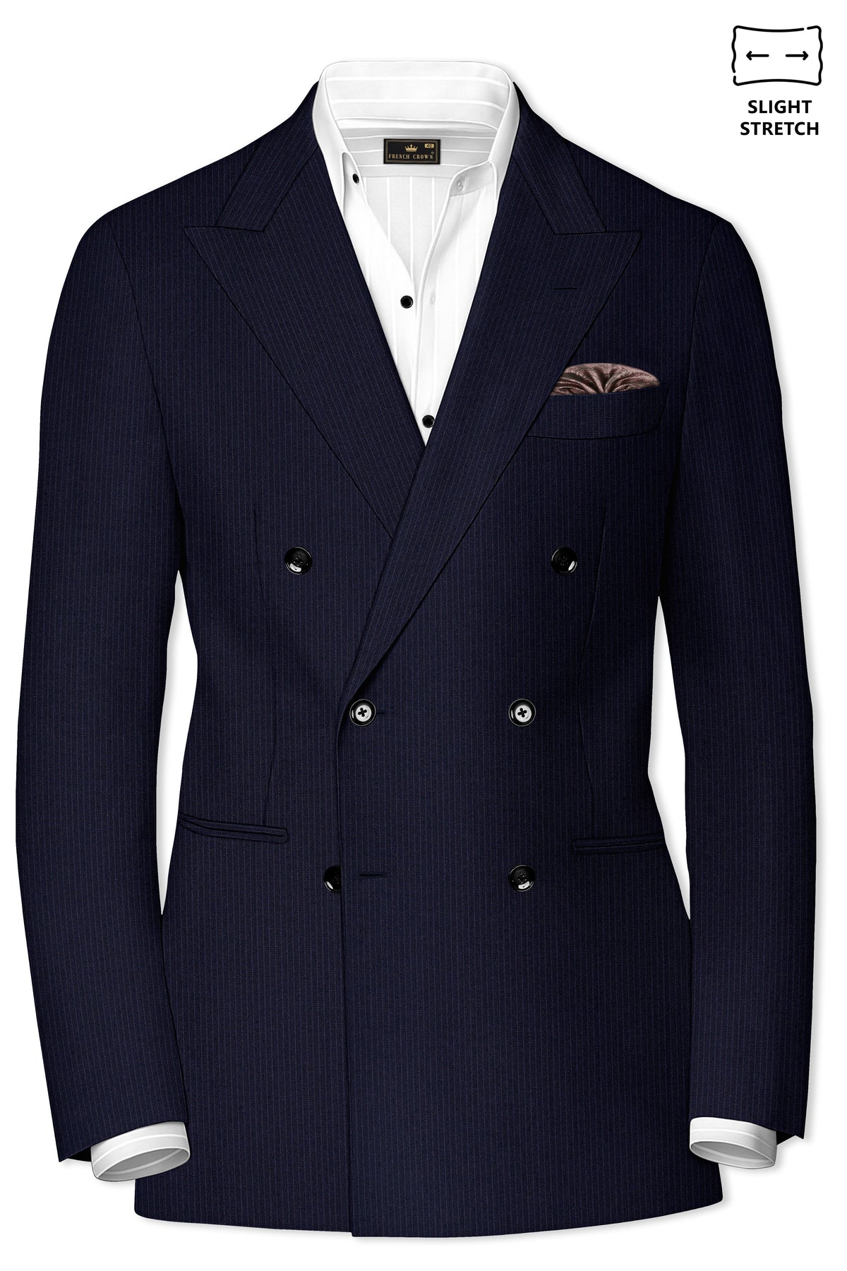 Elion-Bunker Blue Pencil Striped Wool Rich Slight Stretch Double Breasted Suit