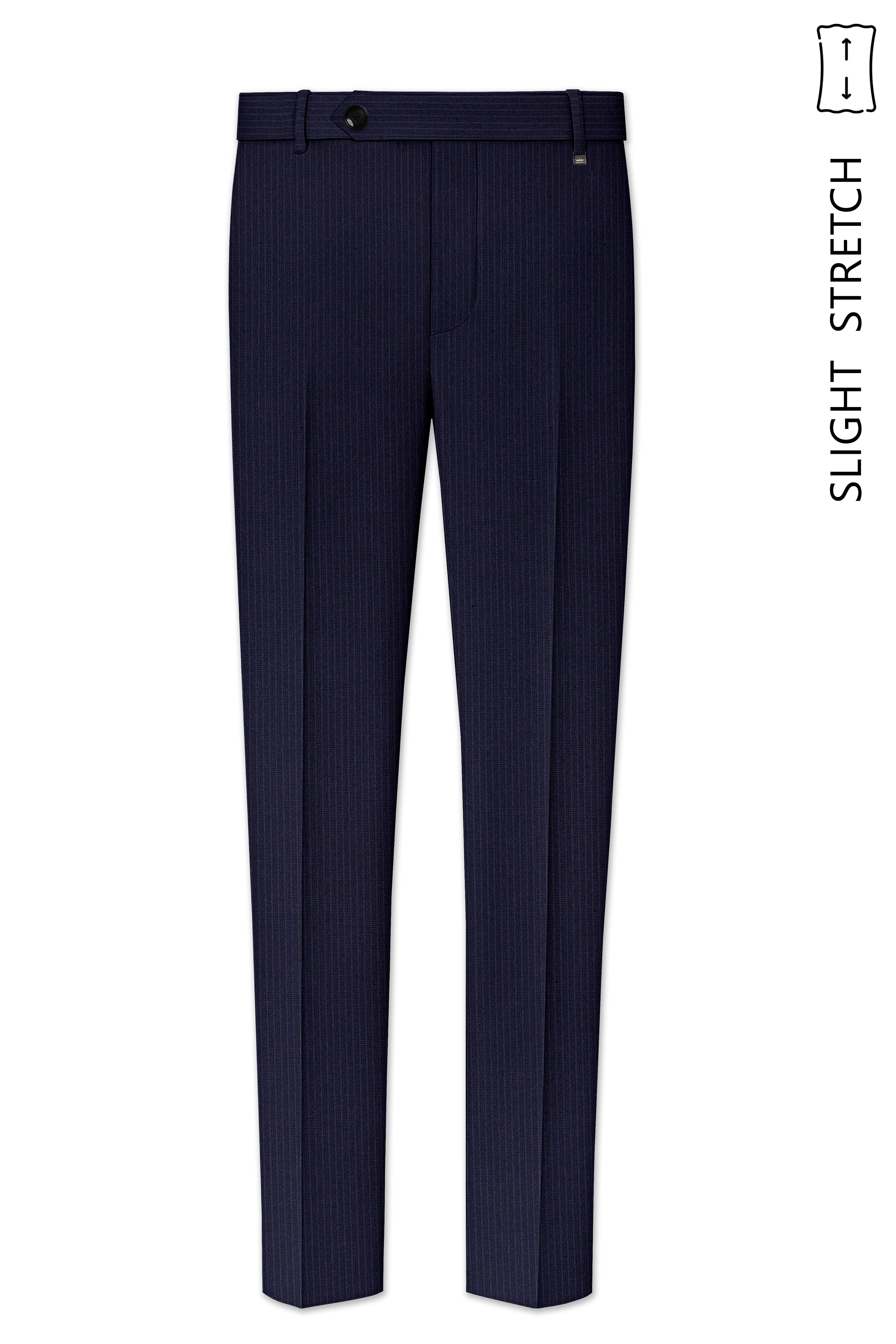 Elion-Bunker Blue Pencil Striped Wool Rich Slight Stretch Double Breasted Suit