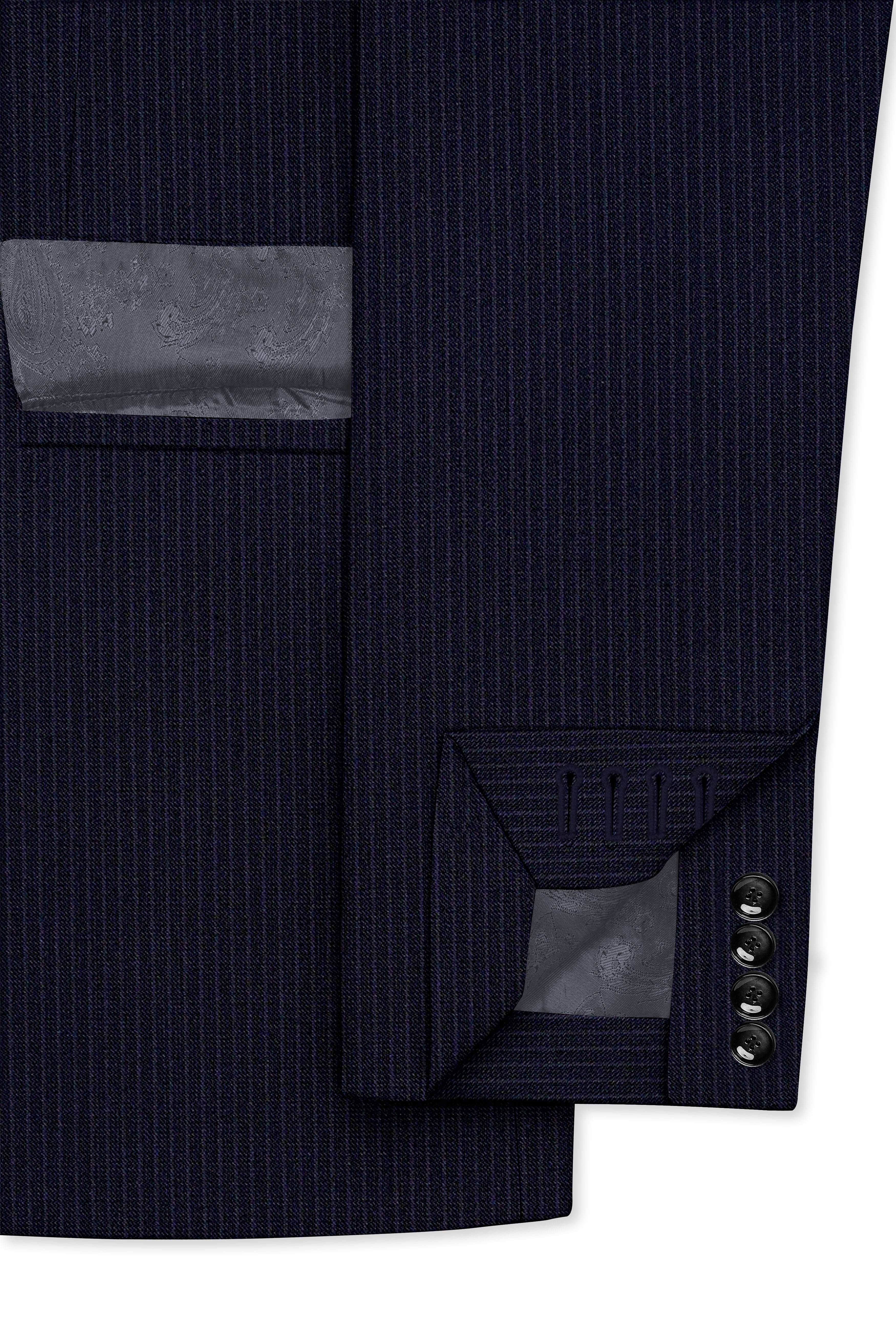 Elion-Bunker Blue Pencil Striped Wool Rich Slight Stretch Double Breasted Suit