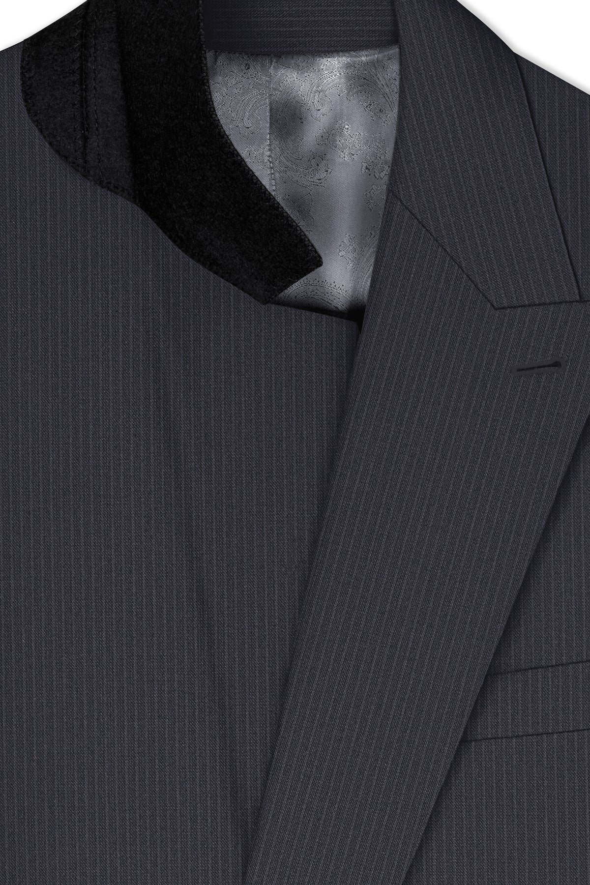 Monvex-Tuna Gray Pencil Striped Wool Rich Slight Stretch Double Breasted Suit