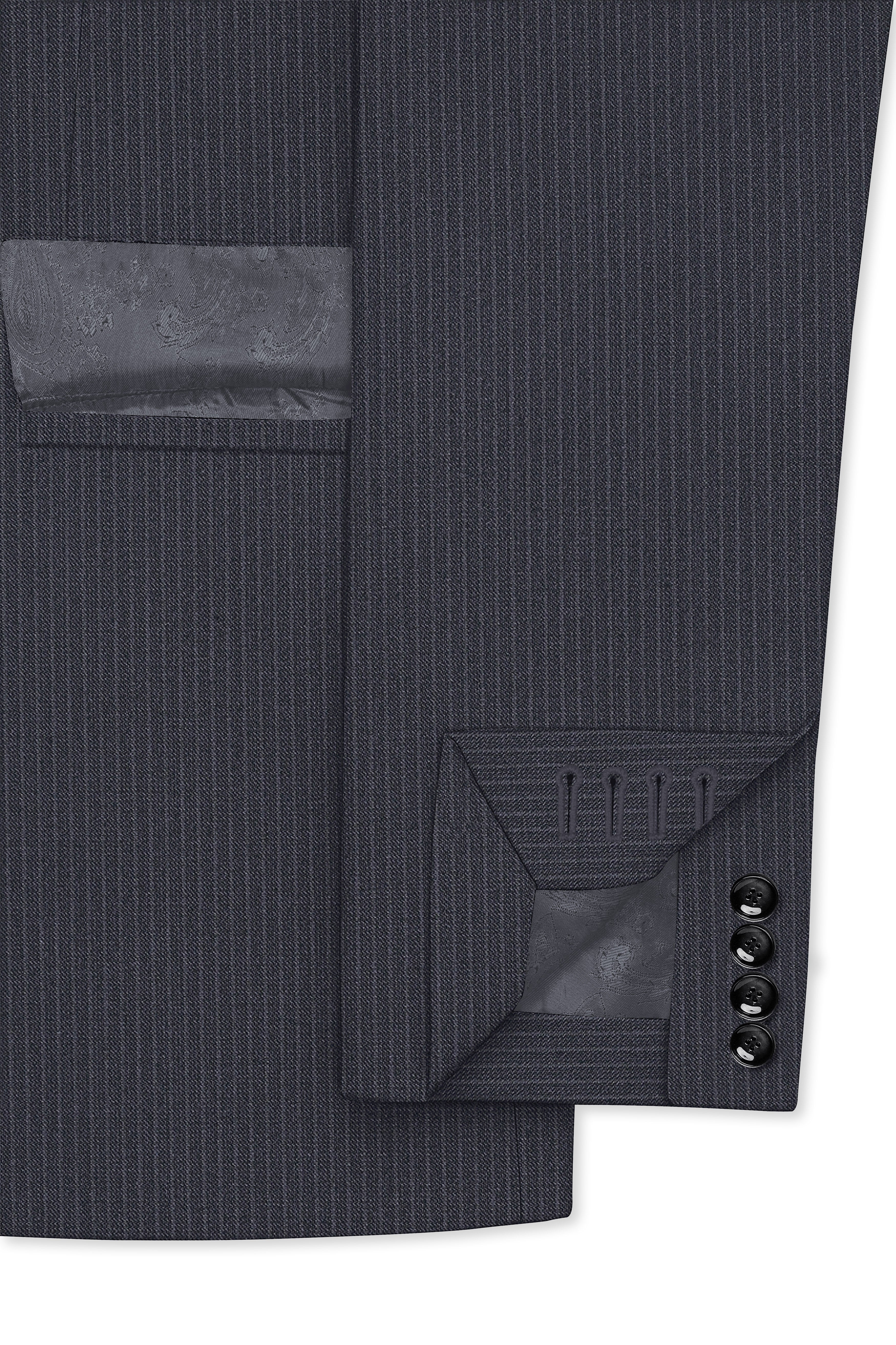 Monvex-Tuna Gray Pencil Striped Wool Rich Slight Stretch Double Breasted Suit