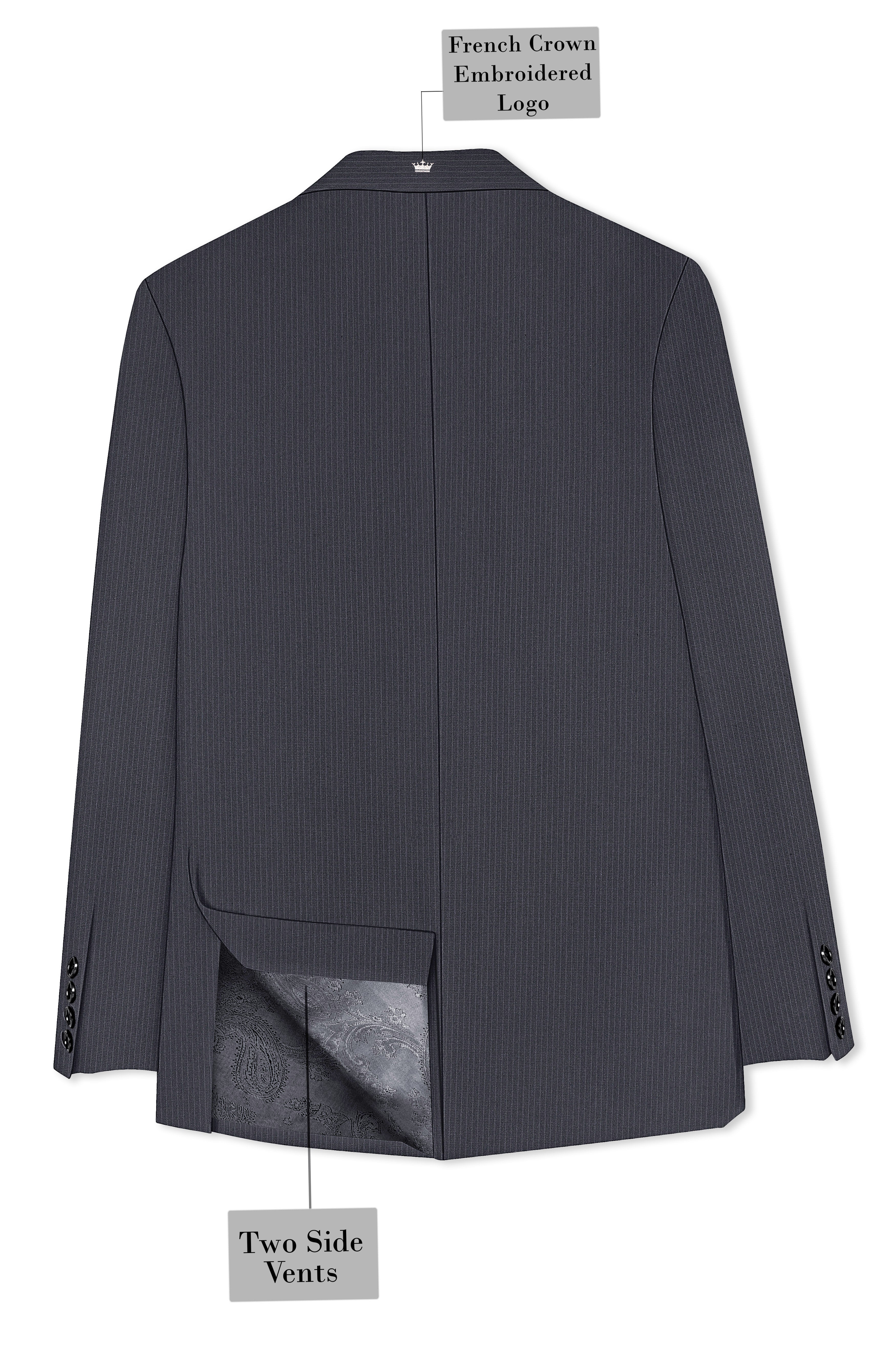 Monvex-Tuna Gray Pencil Striped Wool Rich Slight Stretch Double Breasted Suit