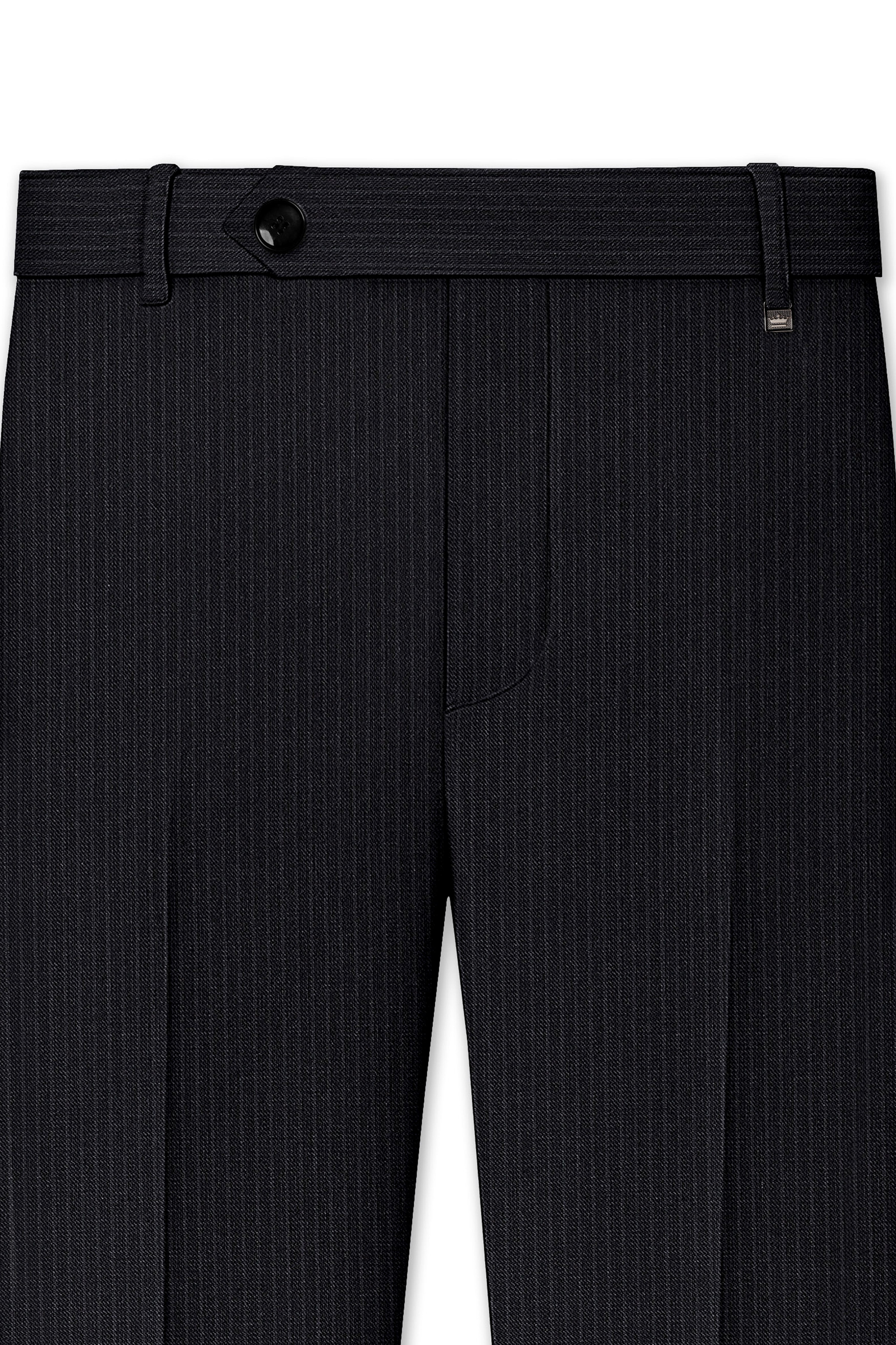 Noir-Jade Black Pencil Striped Wool Rich Slight Stretch Double Breasted Suit