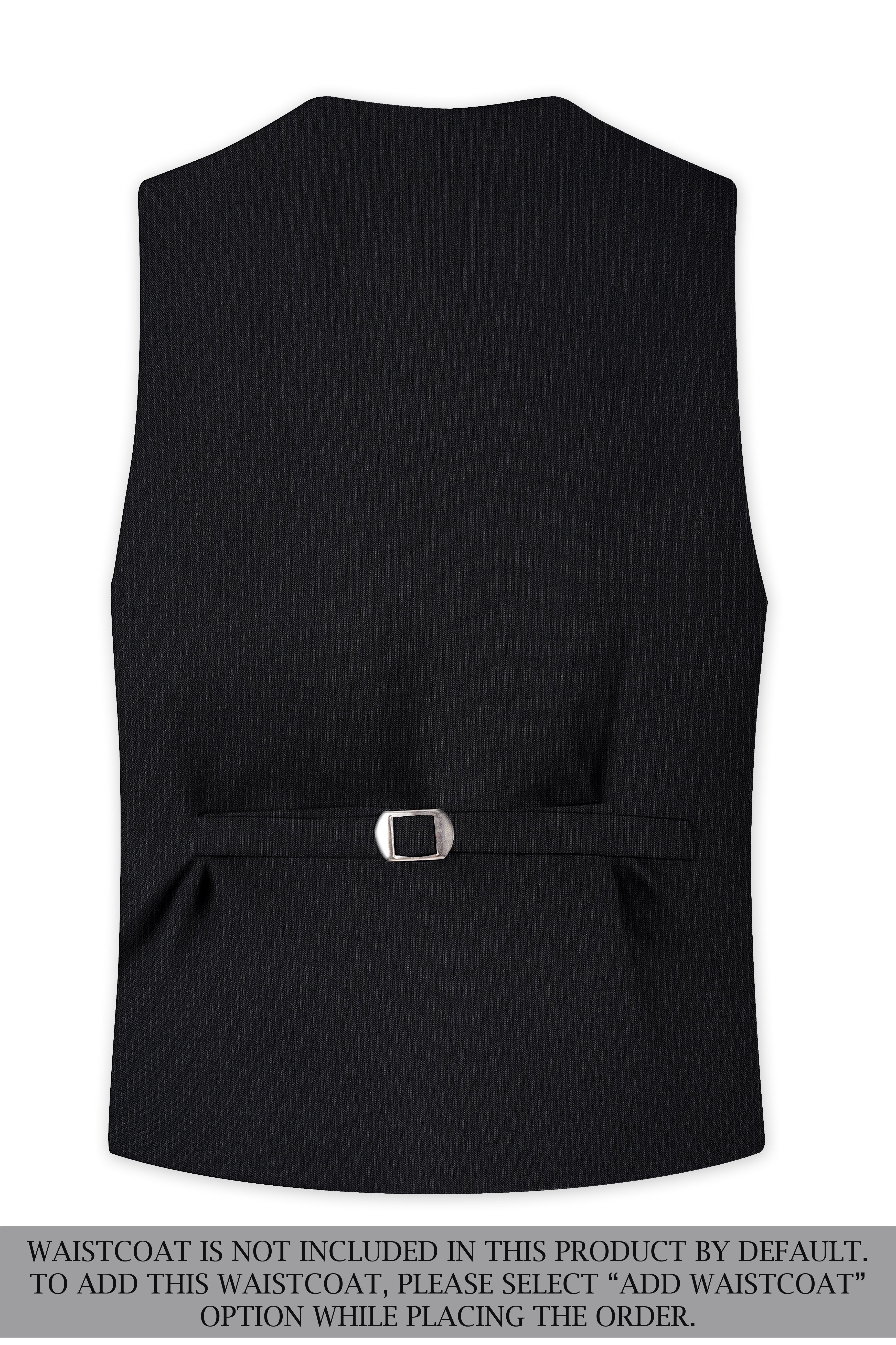 Noir-Jade Black Pencil Striped Wool Rich Slight Stretch Double Breasted Suit