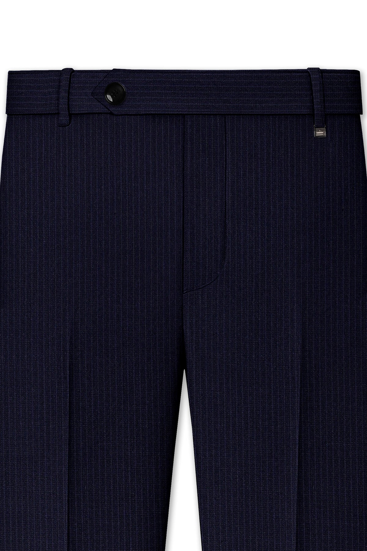 Elion-Bunker Blue Pencil Striped Wool Rich Slight Stretch Cross Placket Bandhgala Suit