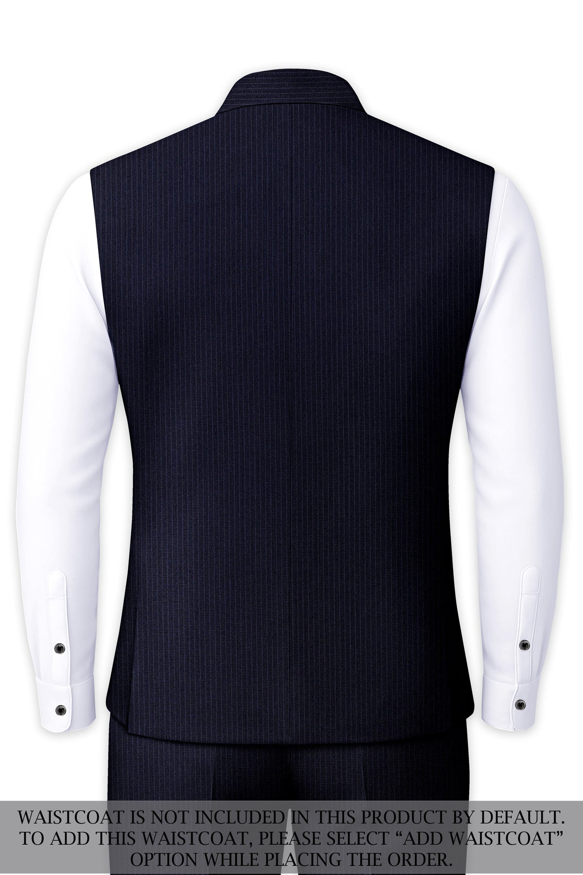 Elion-Bunker Blue Pencil Striped Wool Rich Slight Stretch Cross Placket Bandhgala Suit