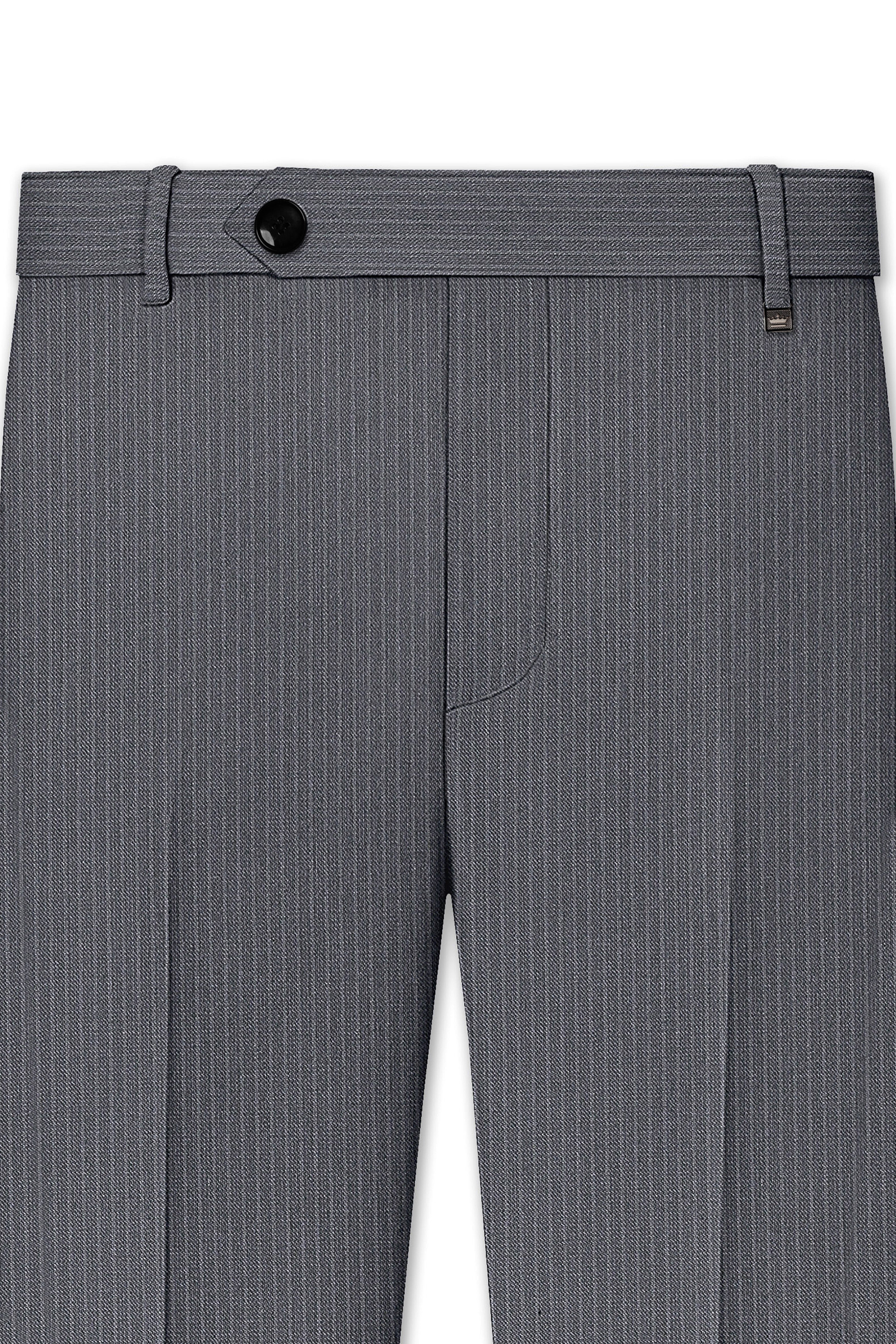 Apex-Ironside Gray Pencil Striped Wool Rich Slight Stretch Cross Placket Bandhgala Suit