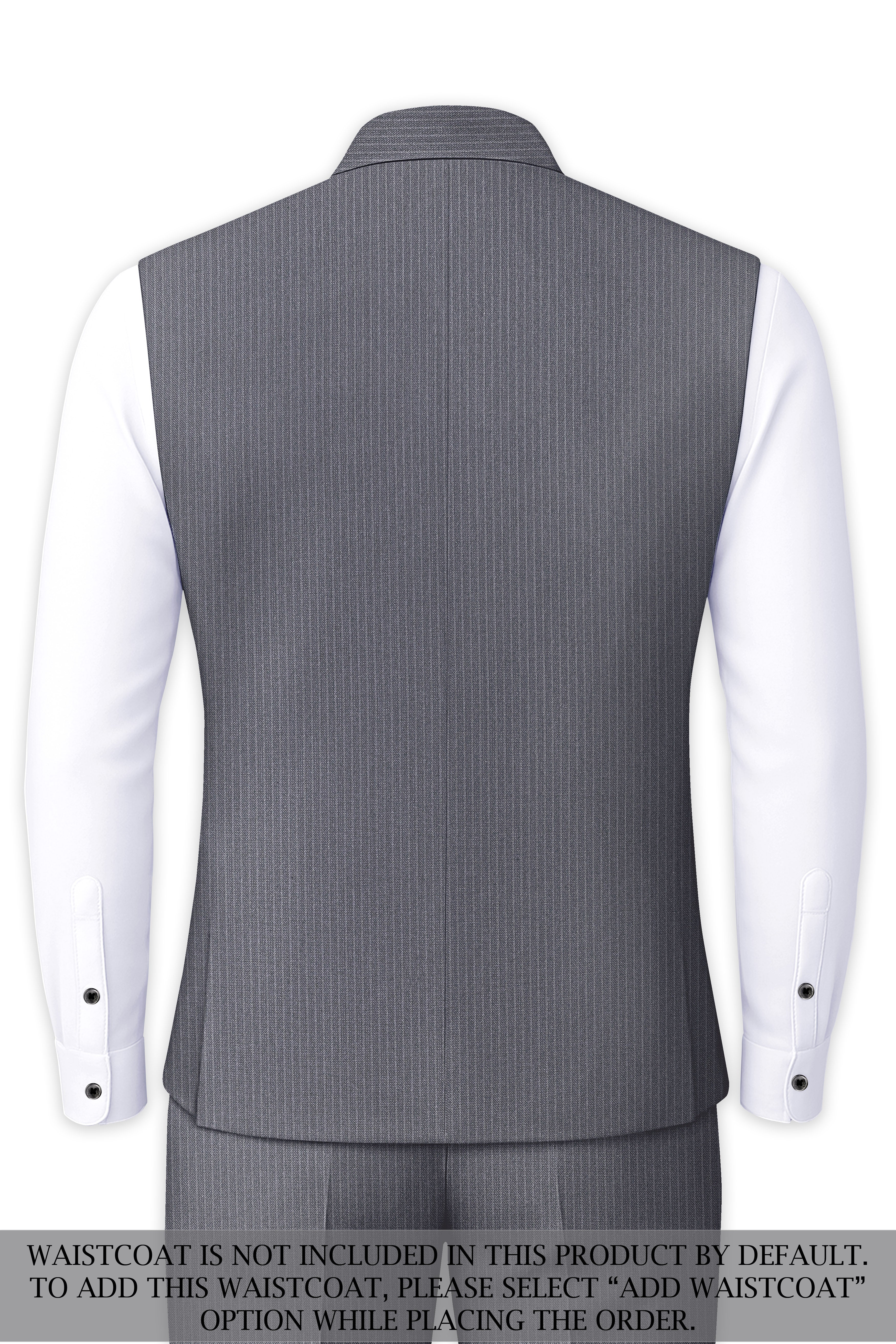 Apex-Ironside Gray Pencil Striped Wool Rich Slight Stretch Cross Placket Bandhgala Suit