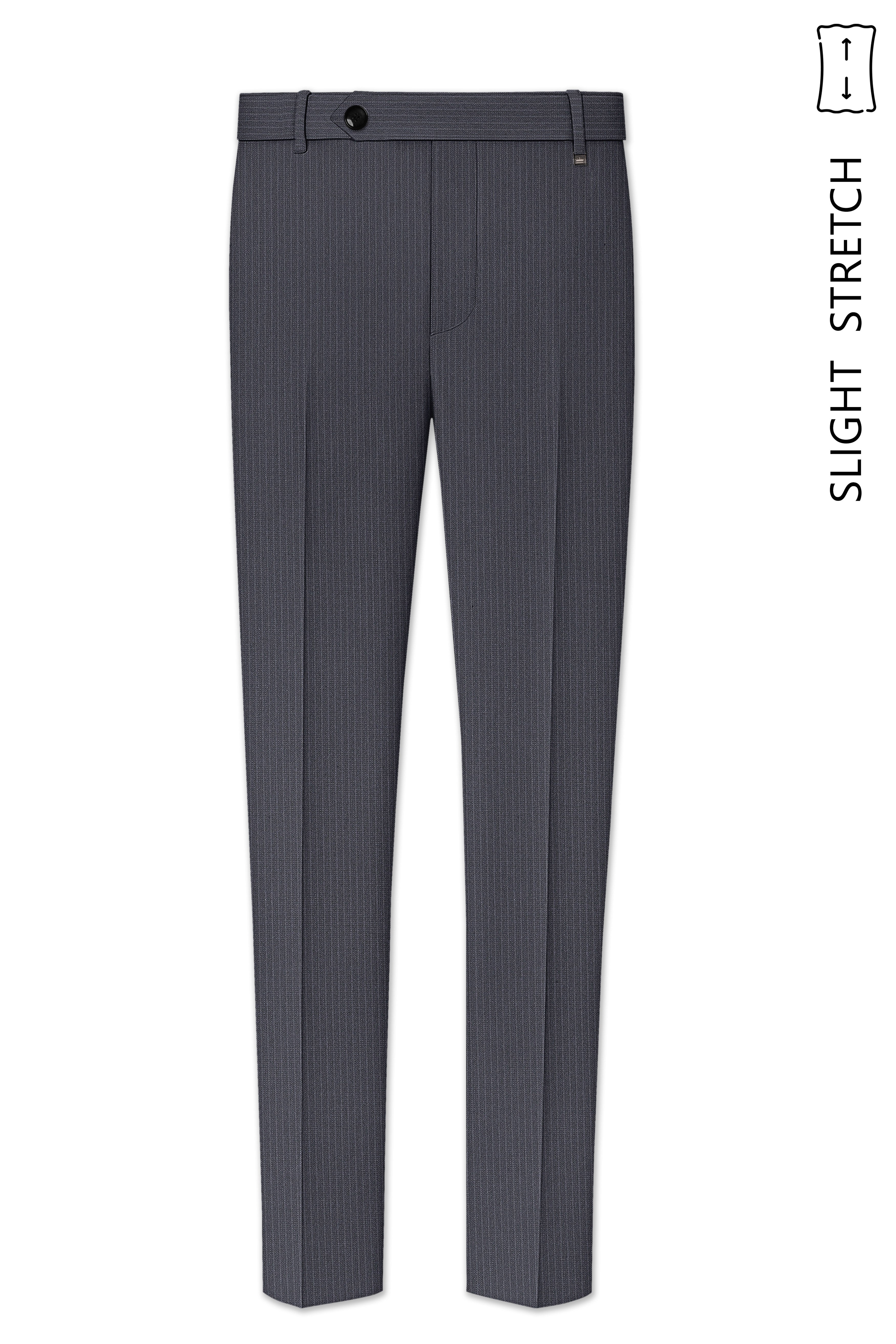 Monvex-Tuna Gray Pencil Striped Wool Rich Slight Stretch Cross Placket Bandhgala Suit