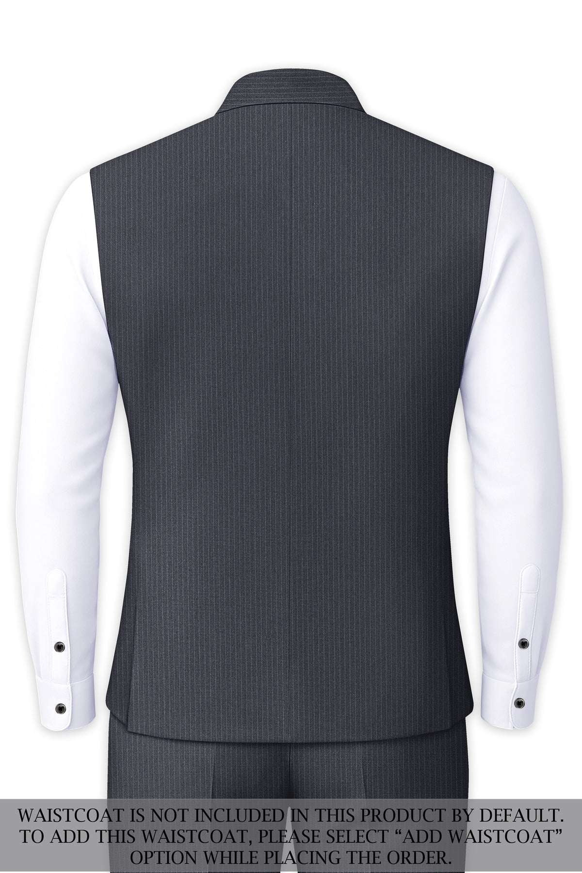 Monvex-Tuna Gray Pencil Striped Wool Rich Slight Stretch Cross Placket Bandhgala Suit