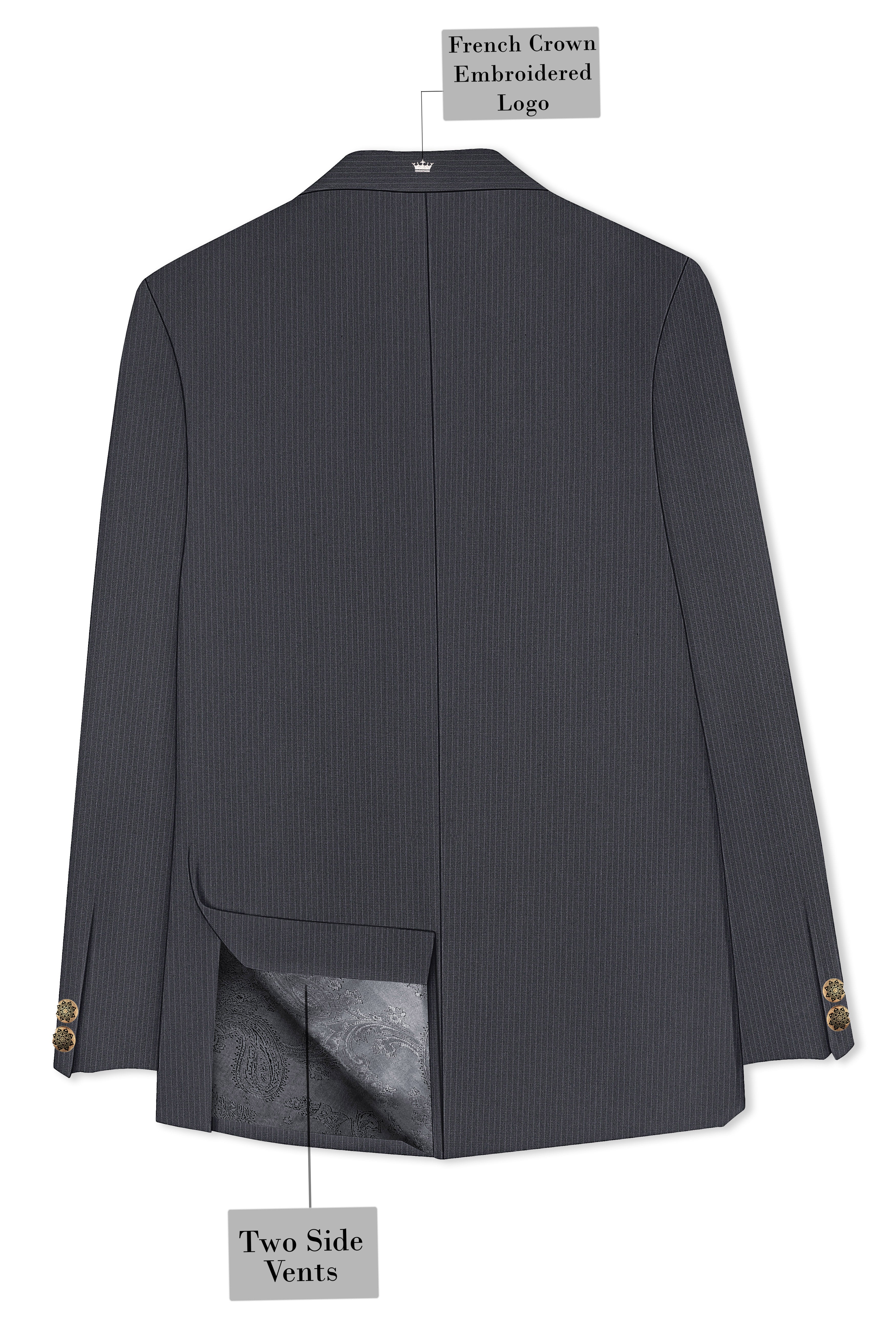 Monvex-Tuna Gray Pencil Striped Wool Rich Slight Stretch Cross Placket Bandhgala Suit