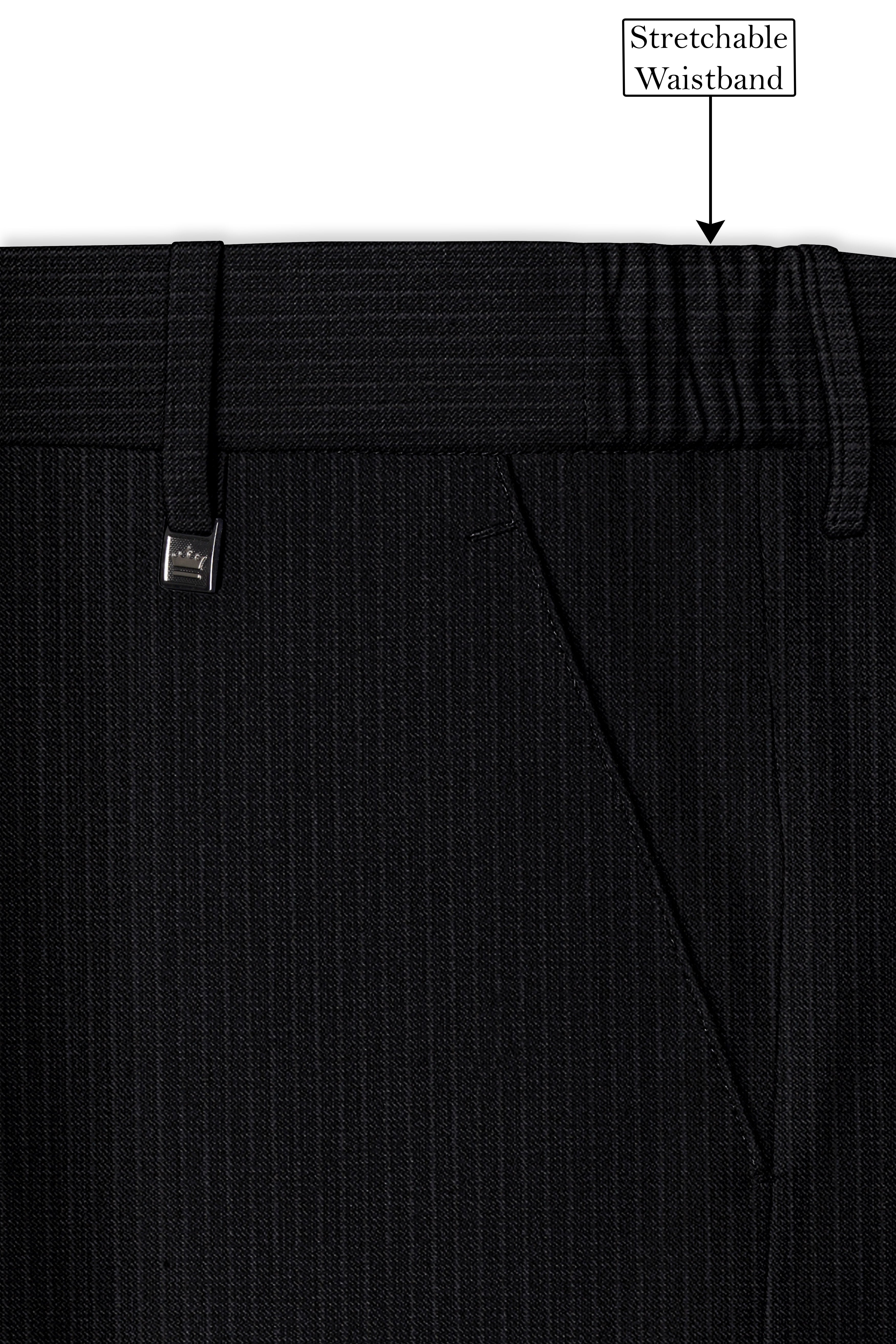 Noir-Jade Black Pencil Striped Wool Rich Slight Stretch Cross Placket Bandhgala Suit