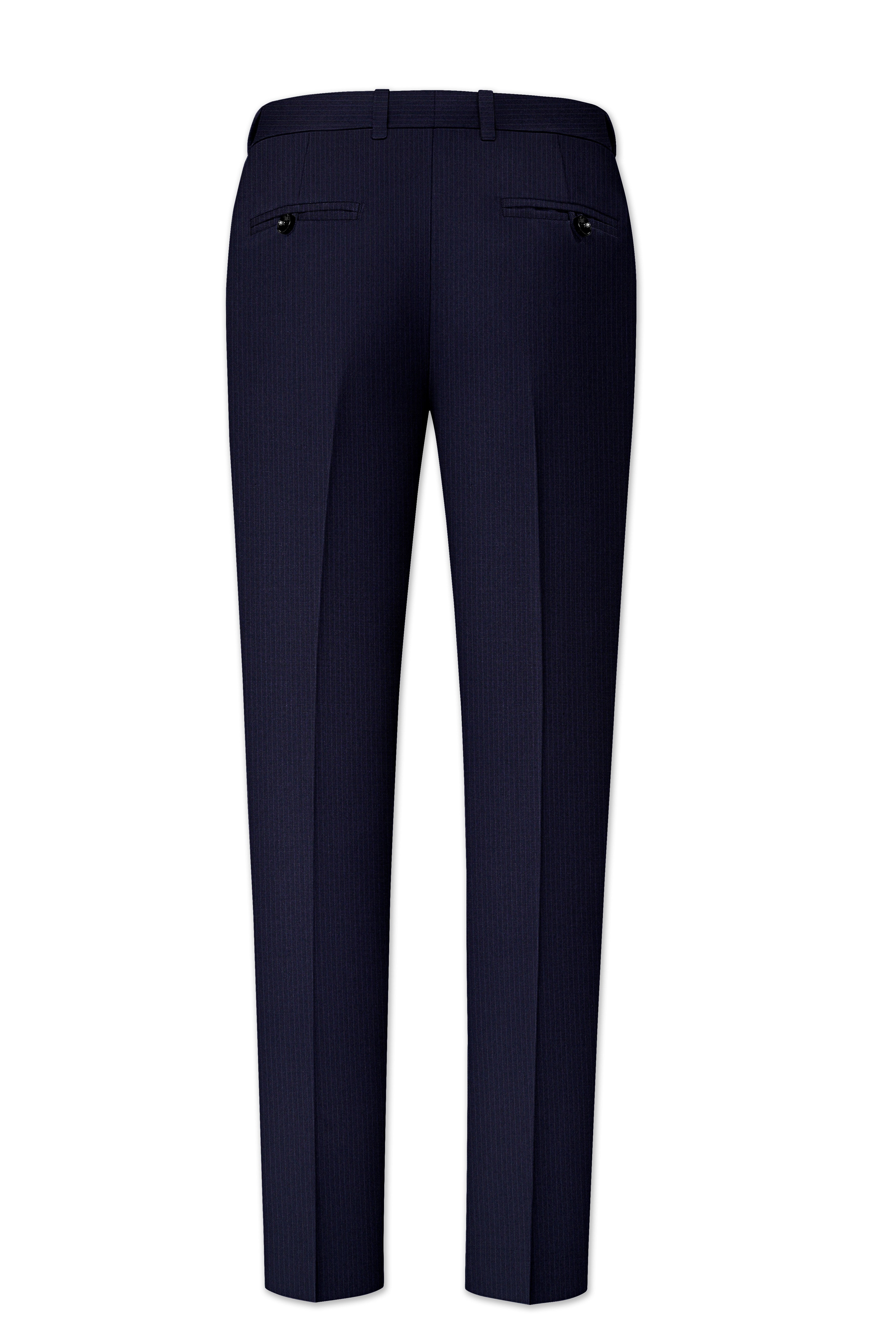 Elion-Bunker Blue Pencil Striped Wool Rich Bandhgala Slight Stretch Suit