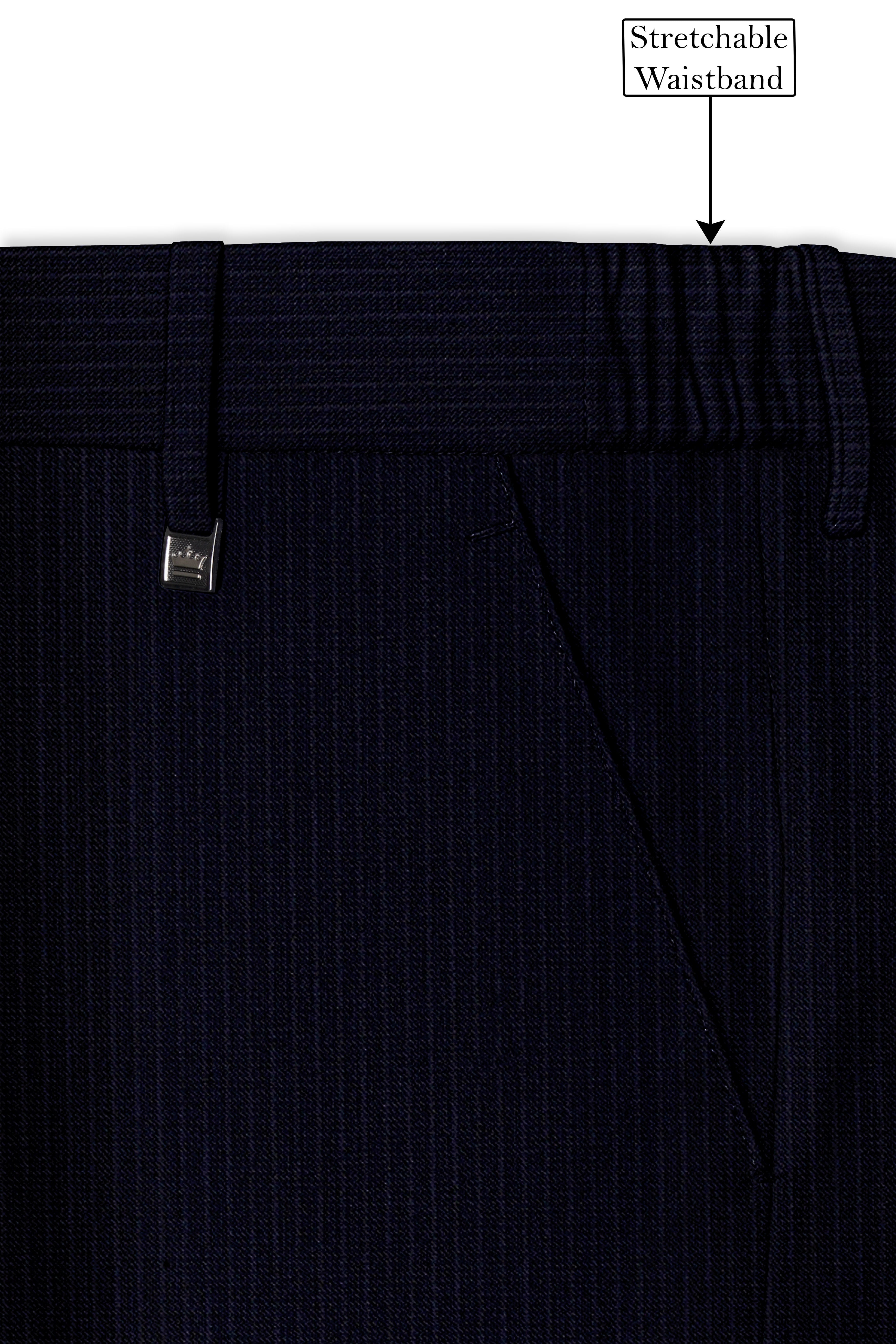 Elion-Bunker Blue Pencil Striped Wool Rich Bandhgala Slight Stretch Suit