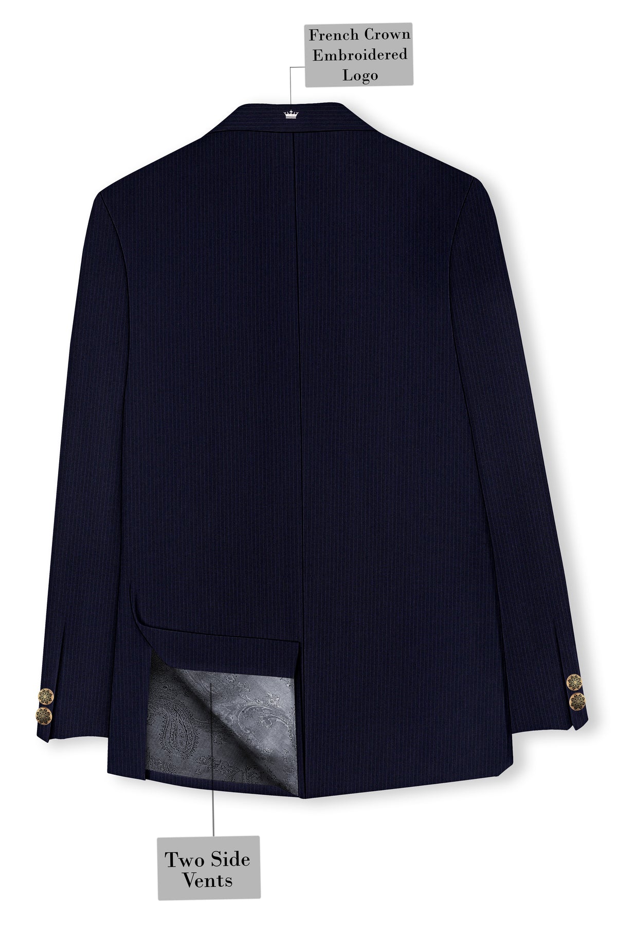 Elion-Bunker Blue Pencil Striped Wool Rich Bandhgala Slight Stretch Suit