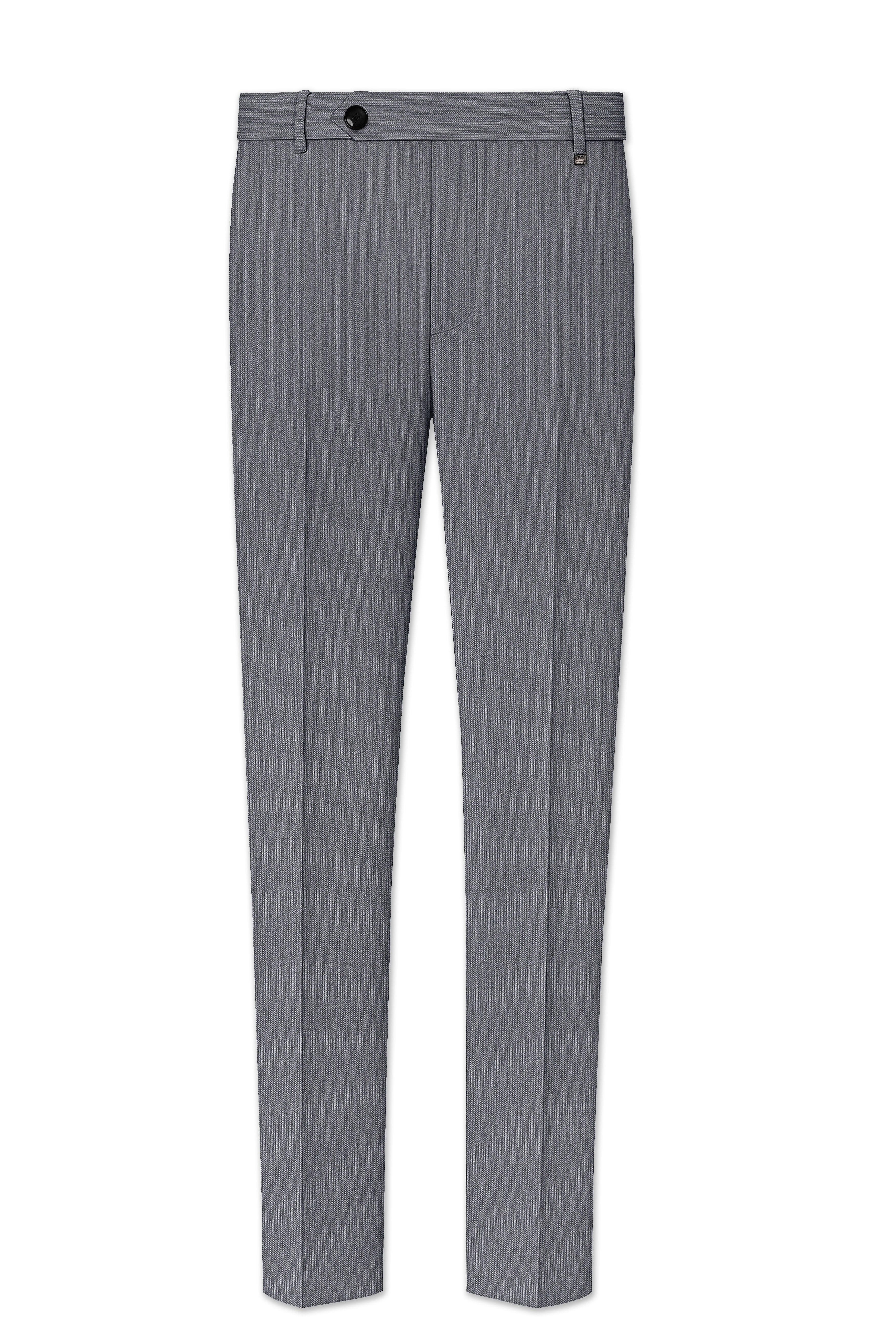 Apex-Ironside Gray Pencil Striped Wool Rich Bandhgala Slight Stretch Suit