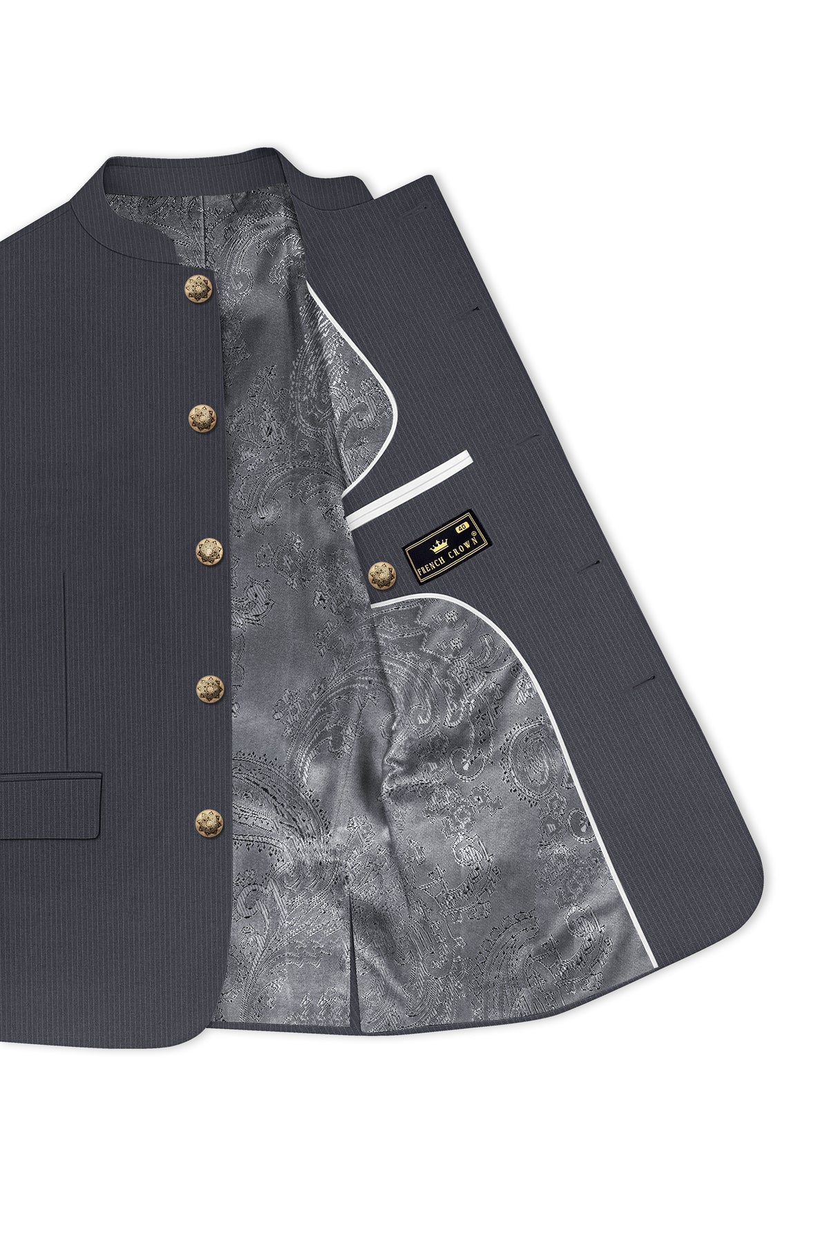 Monvex-Tuna Gray Pencil Striped Wool Rich Bandhgala Slight Stretch Suit