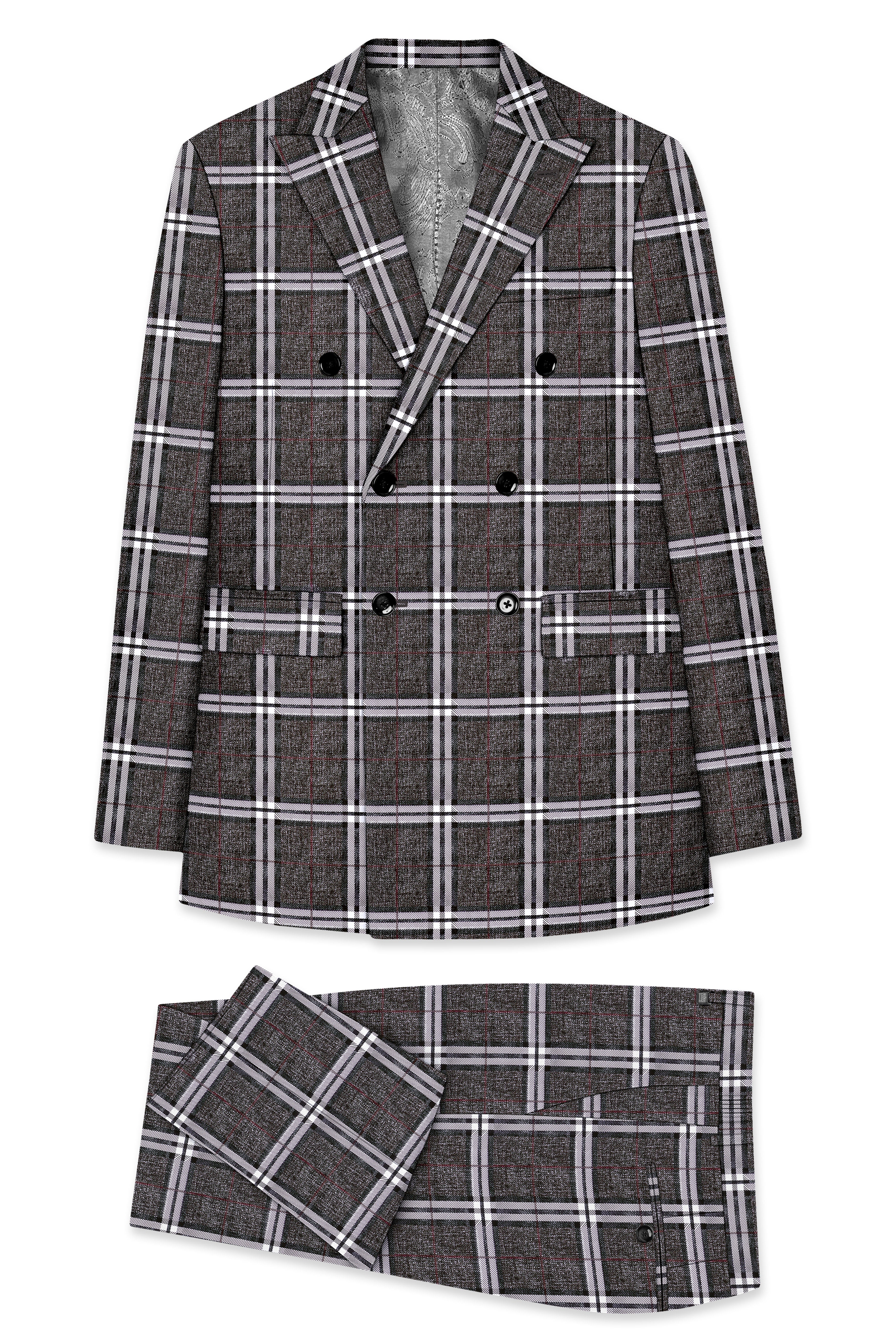 Axiom-Granite Gray Plaid Wool Rich Double Breasted Suit