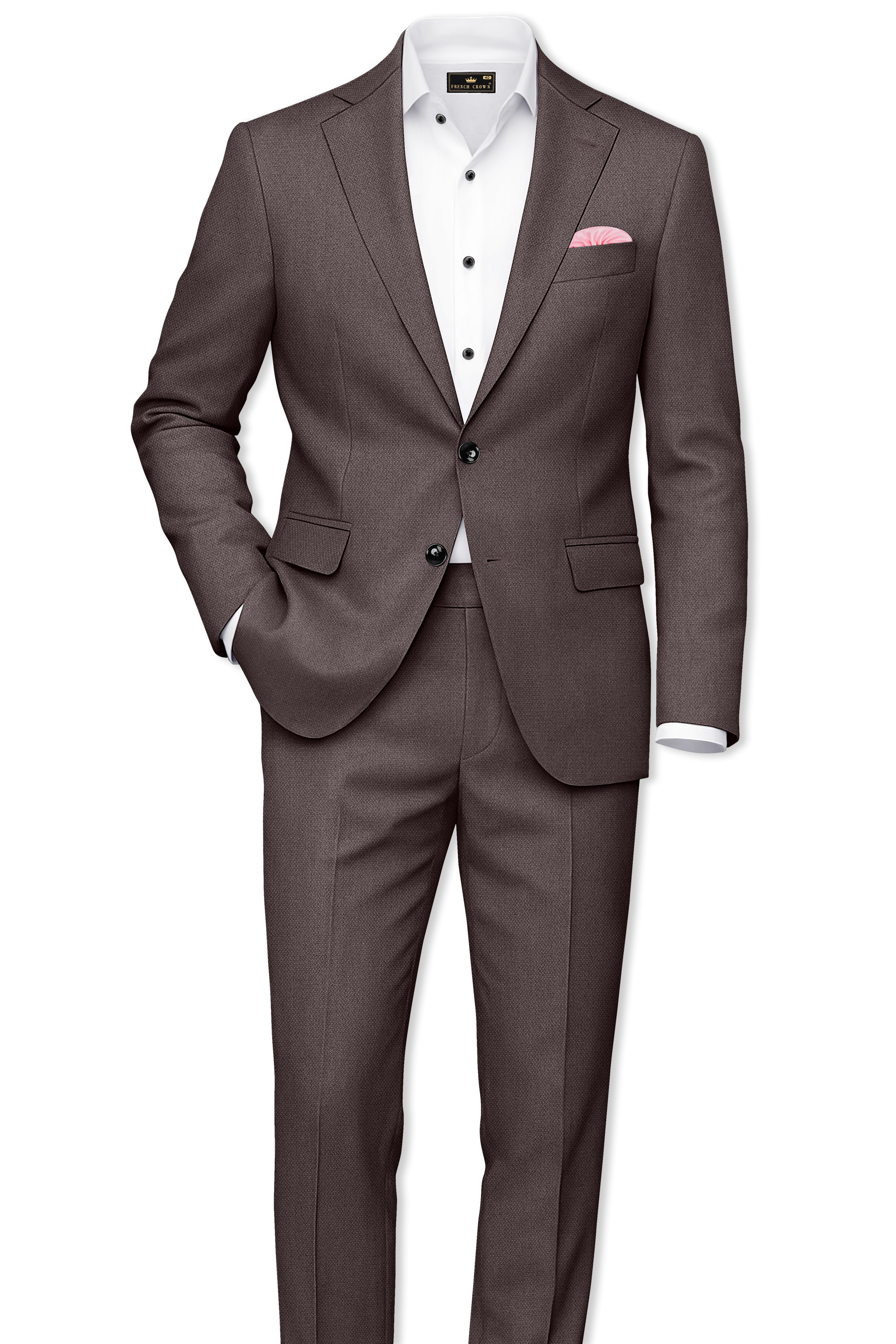 Estate-Fuscous Brown Diamond Textured Wool Rich Slight Stretch Single Breasted Suit ST5417-SB-36, ST5417-SB-38, ST5417-SB-40, ST5417-SB-42, ST5417-SB-44, ST5417-SB-46, ST5417-SB-48, ST5417-SB-50, ST5417-SB-52, ST5417-SB-54, ST5417-SB-56, ST5417-SB-58, ST5417-SB-60