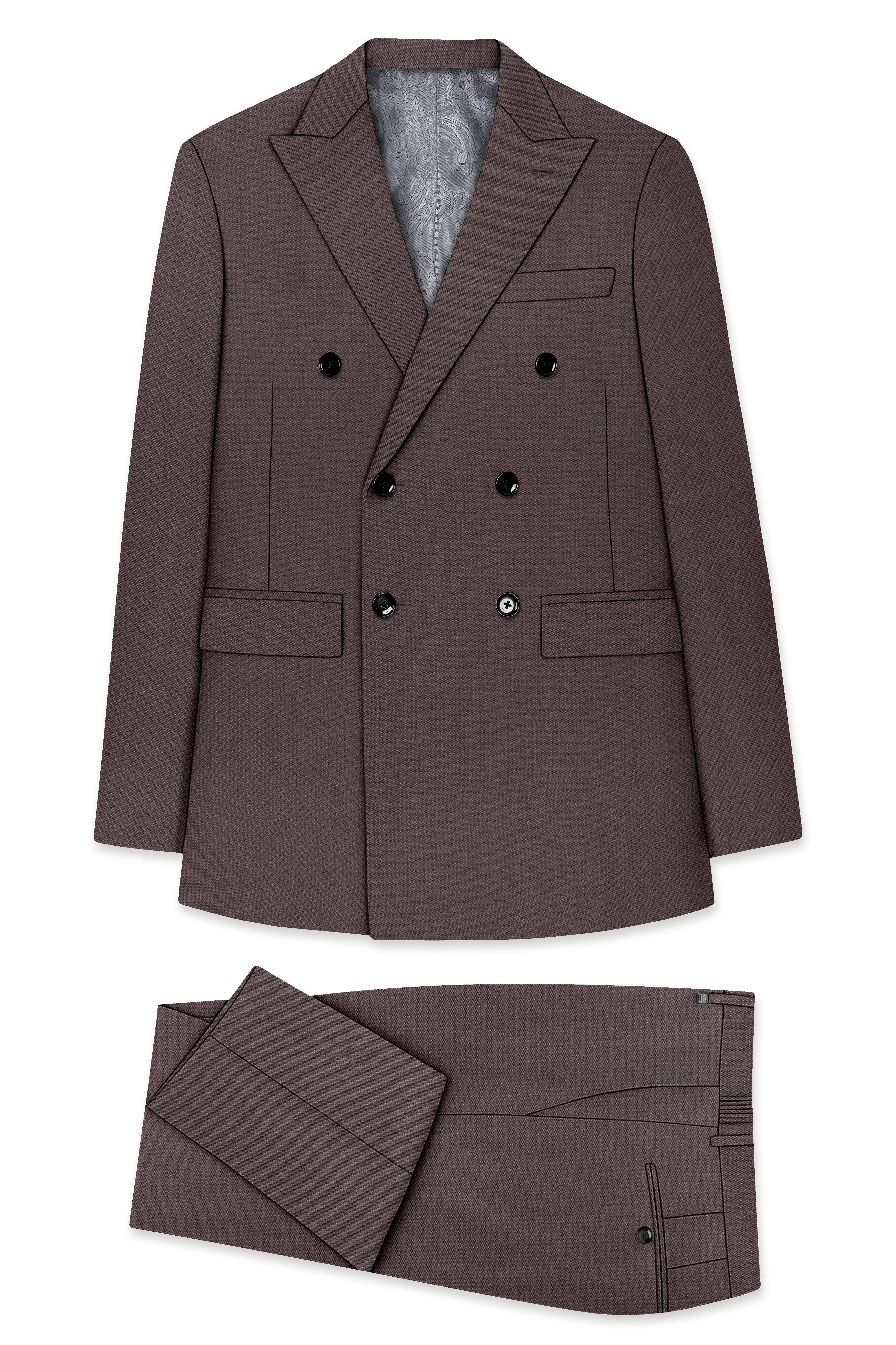 Estate-Fuscous Brown Diamond Textured Wool Rich Slight Stretch Double Breasted Suit ST5428-DB-36, ST5428-DB-38, ST5428-DB-40, ST5428-DB-42, ST5428-DB-44, ST5428-DB-46, ST5428-DB-48, ST5428-DB-50, ST5428-DB-52, ST5428-DB-54, ST5428-DB-56, ST5428-DB-58, ST5428-DB-60