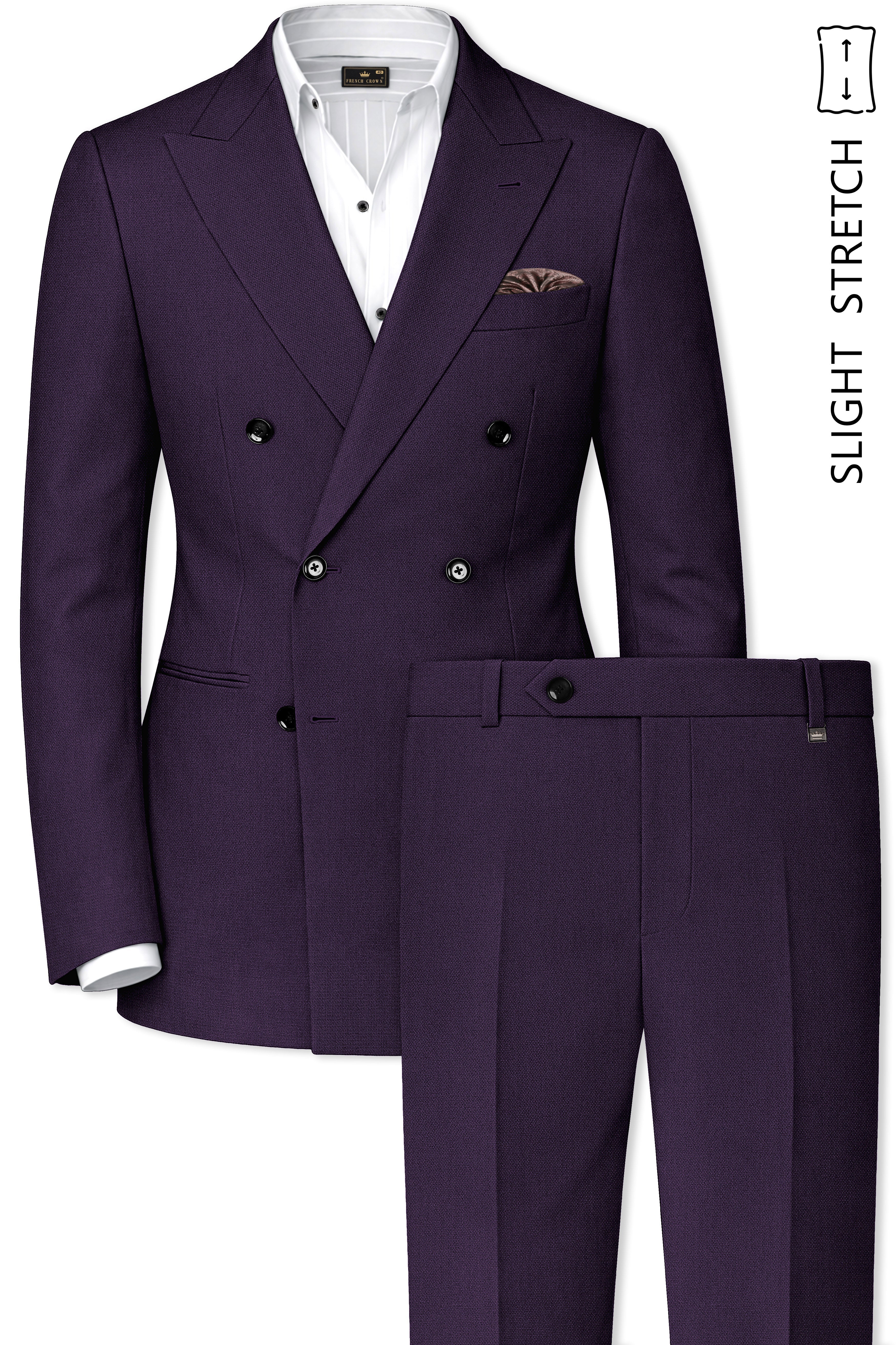 Opulent-Bastille Purple Diamond Textured Wool Rich Slight Stretch Double Breasted Suit