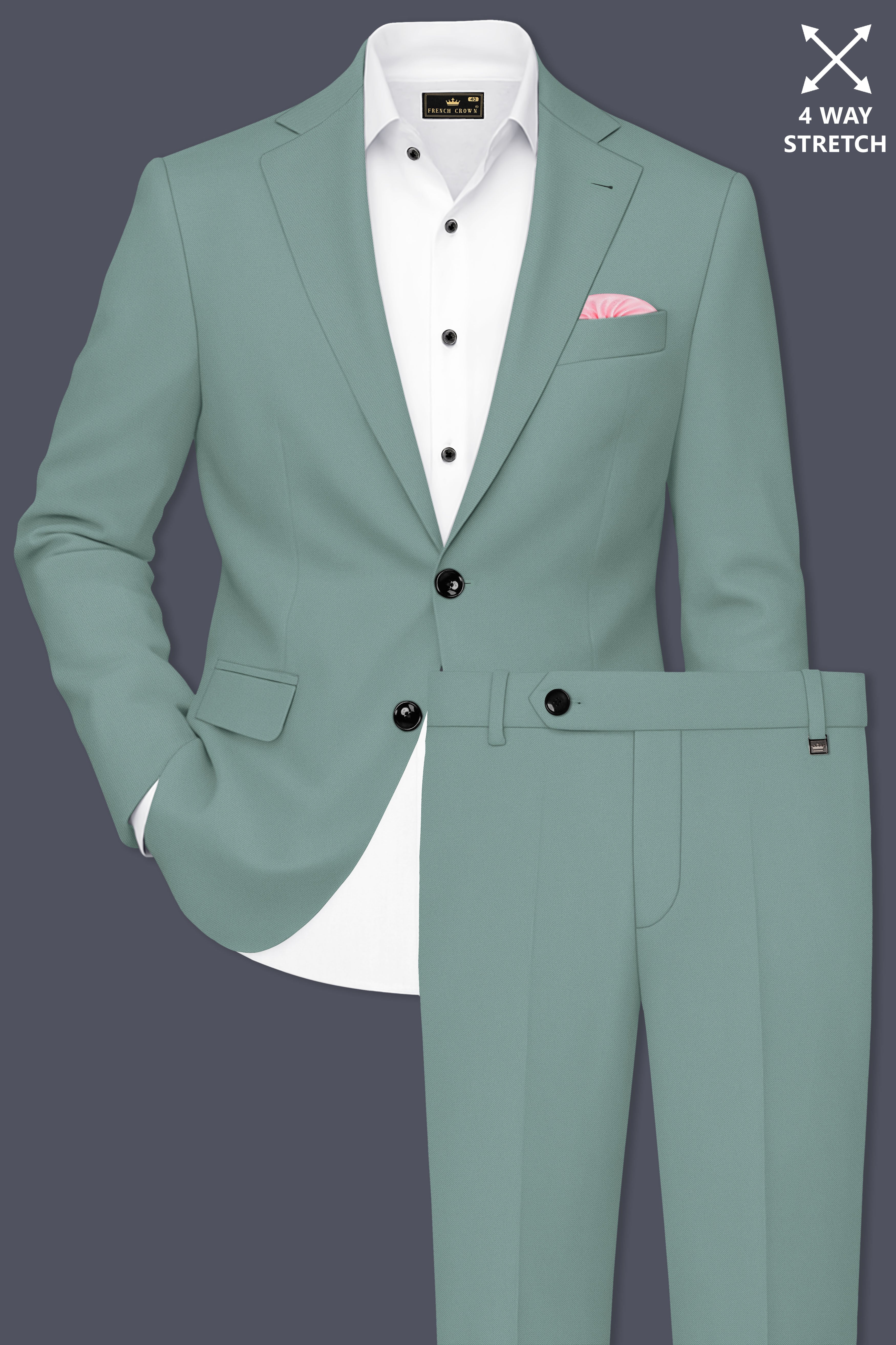 Verde-Korean Spanish Green 4-Way Stretch Wrinkle-Free Wool Rich Single Breasted Suit