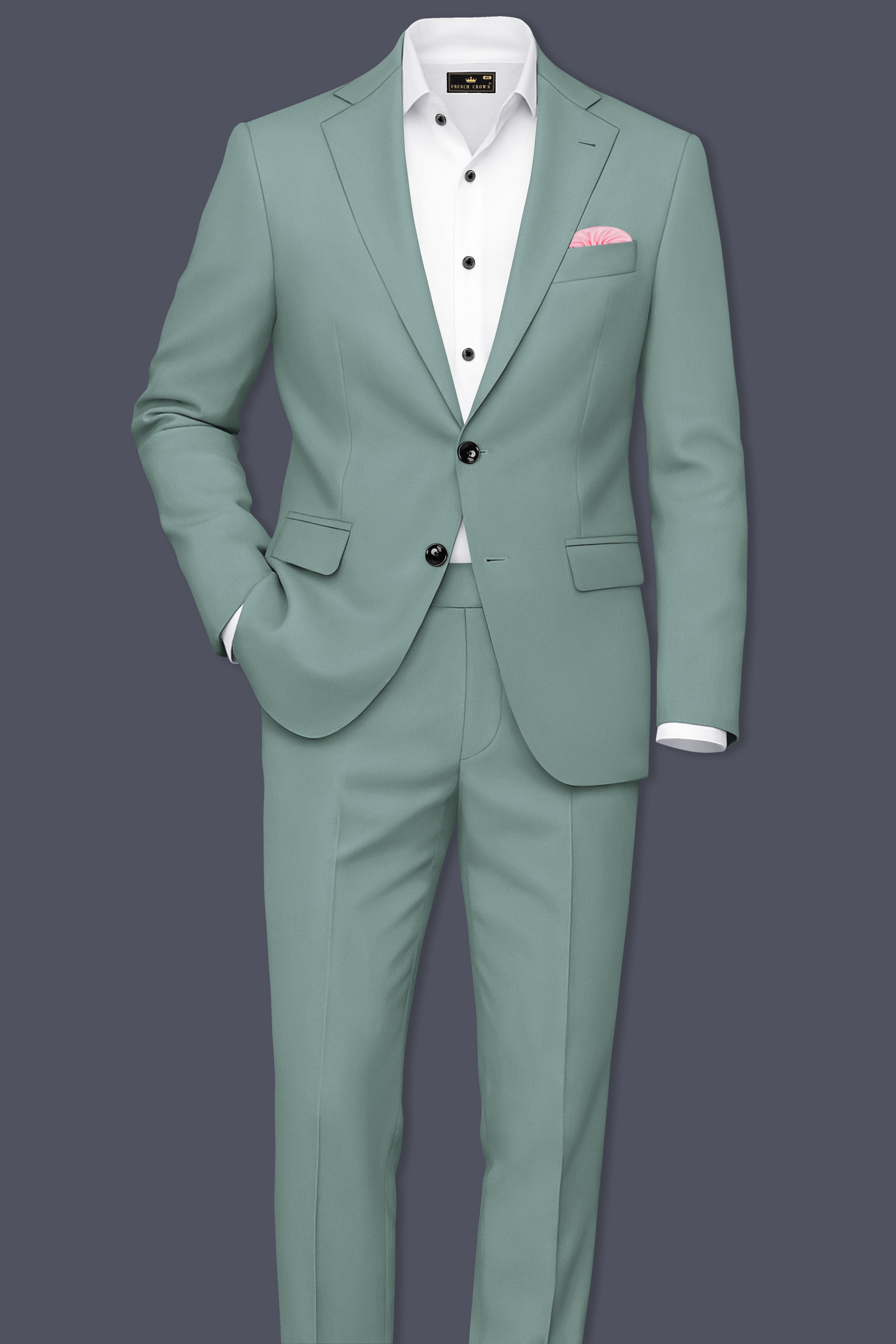Verde-Korean Spanish Green 4-Way Stretch Wrinkle-Free Wool Rich Single Breasted Suit ST5432-SB-36, ST5432-SB-38, ST5432-SB-40, ST5432-SB-42, ST5432-SB-44, ST5432-SB-46, ST5432-SB-48, ST5432-SB-50, ST5432-SB-52, ST5432-SB-54, ST5432-SB-56, ST5432-SB-58, ST5432-SB-60
