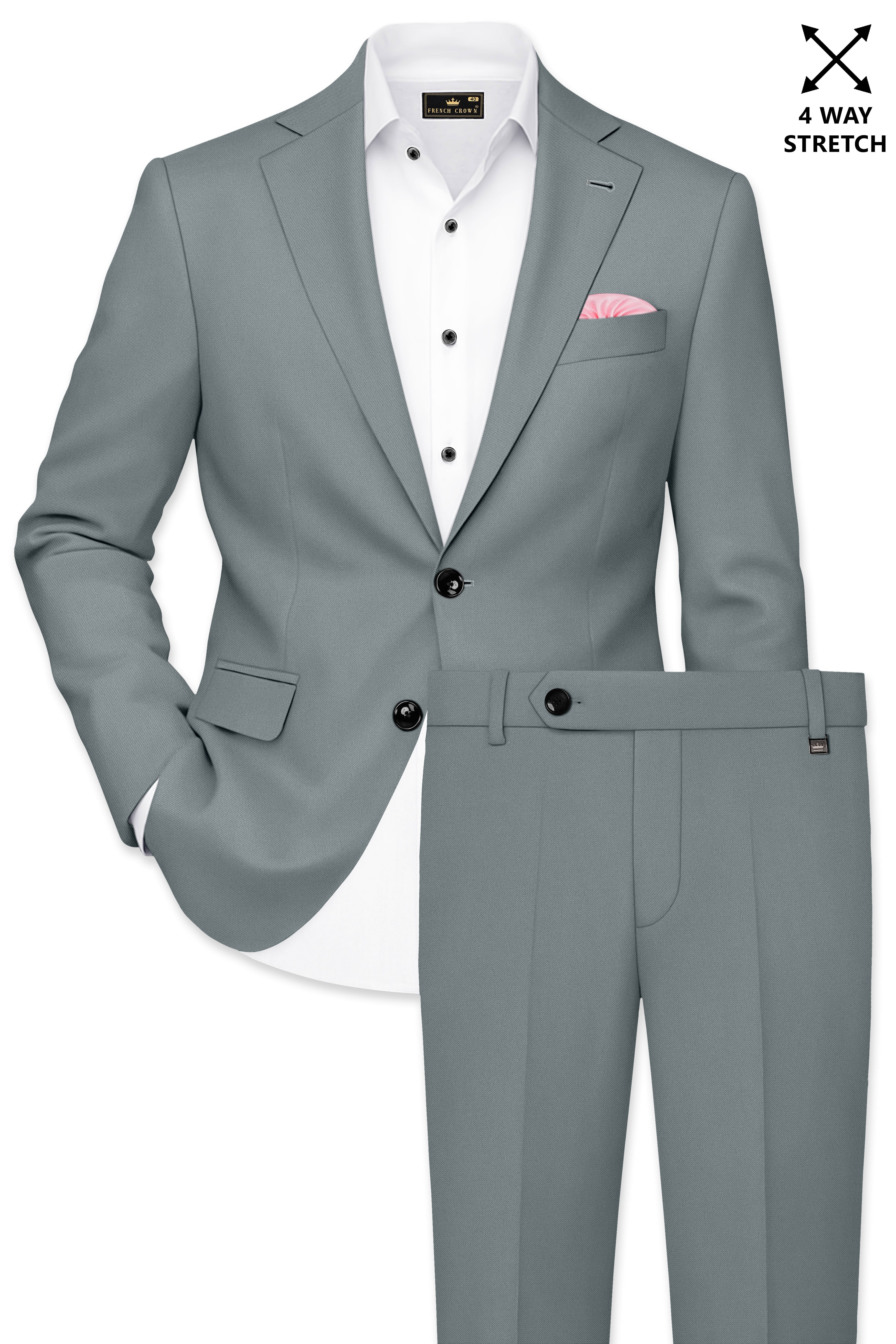 Flexaro-Korean Abbey gray 4-Way Stretch Wrinkle-Free Wool Rich Single Breasted Suit