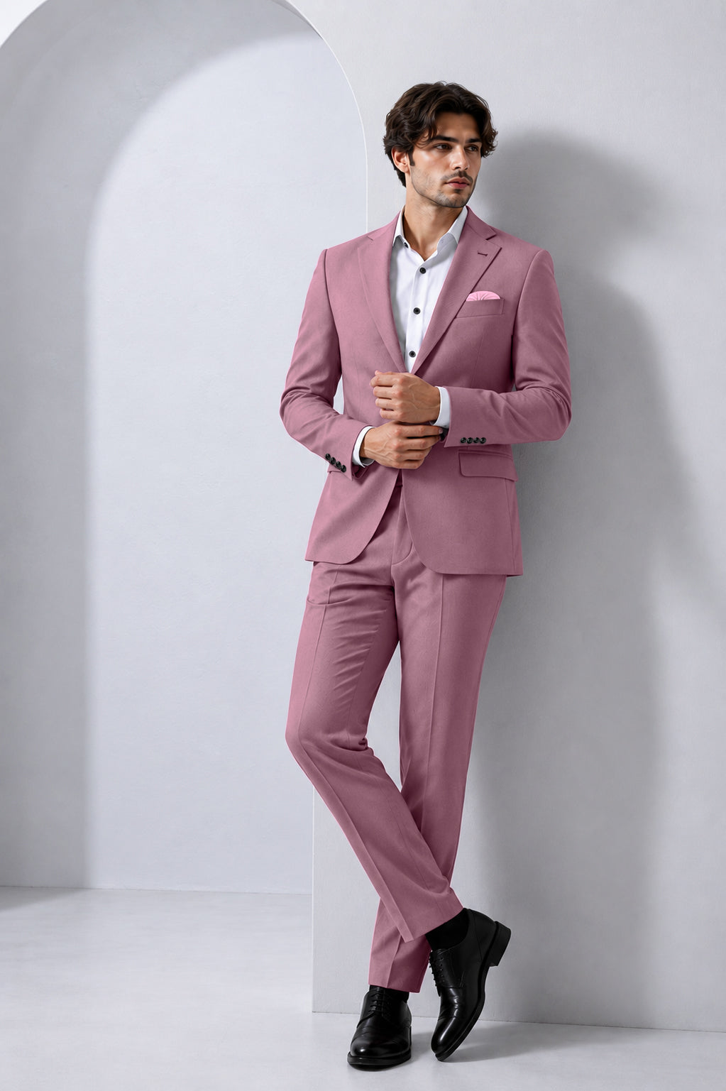 Rouge-Korean Opium Pink 4-Way Stretch Wrinkle-Free Fluid Drape Fabric Single Breasted Suit