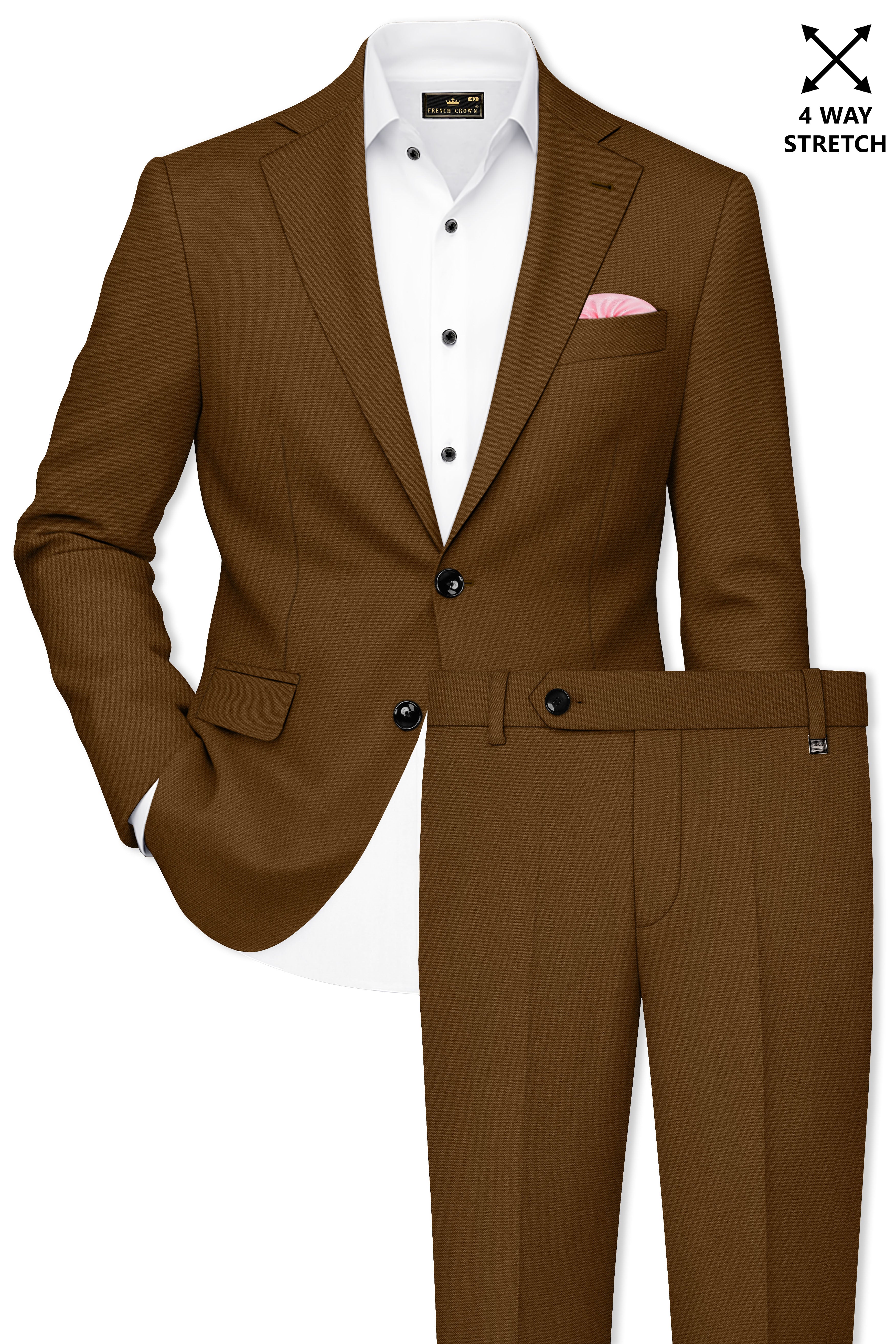 Sienna-Korean Derby Brown 4-Way Stretch Wrinkle-Free Wool Rich Single Breasted Suit