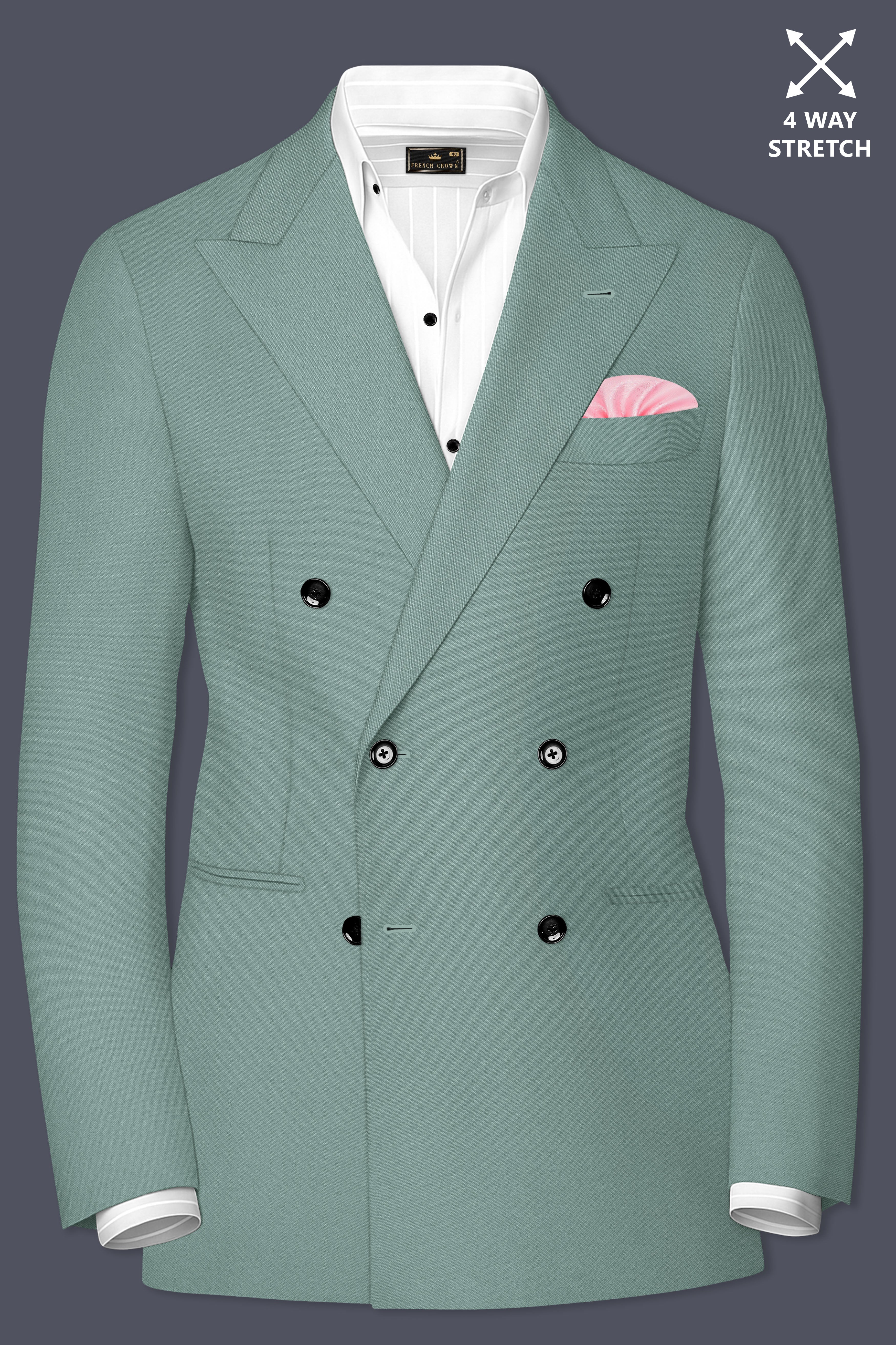 Verde-Korean Spanish Green 4-Way Stretch Wrinkle-Free Wool Rich Double Breasted Suit ST5441-DB-36, ST5441-DB-38, ST5441-DB-40, ST5441-DB-42, ST5441-DB-44, ST5441-DB-46, ST5441-DB-48, ST5441-DB-50, ST5441-DB-52, ST5441-DB-54, ST5441-DB-56, ST5441-DB-58, ST5441-DB-60