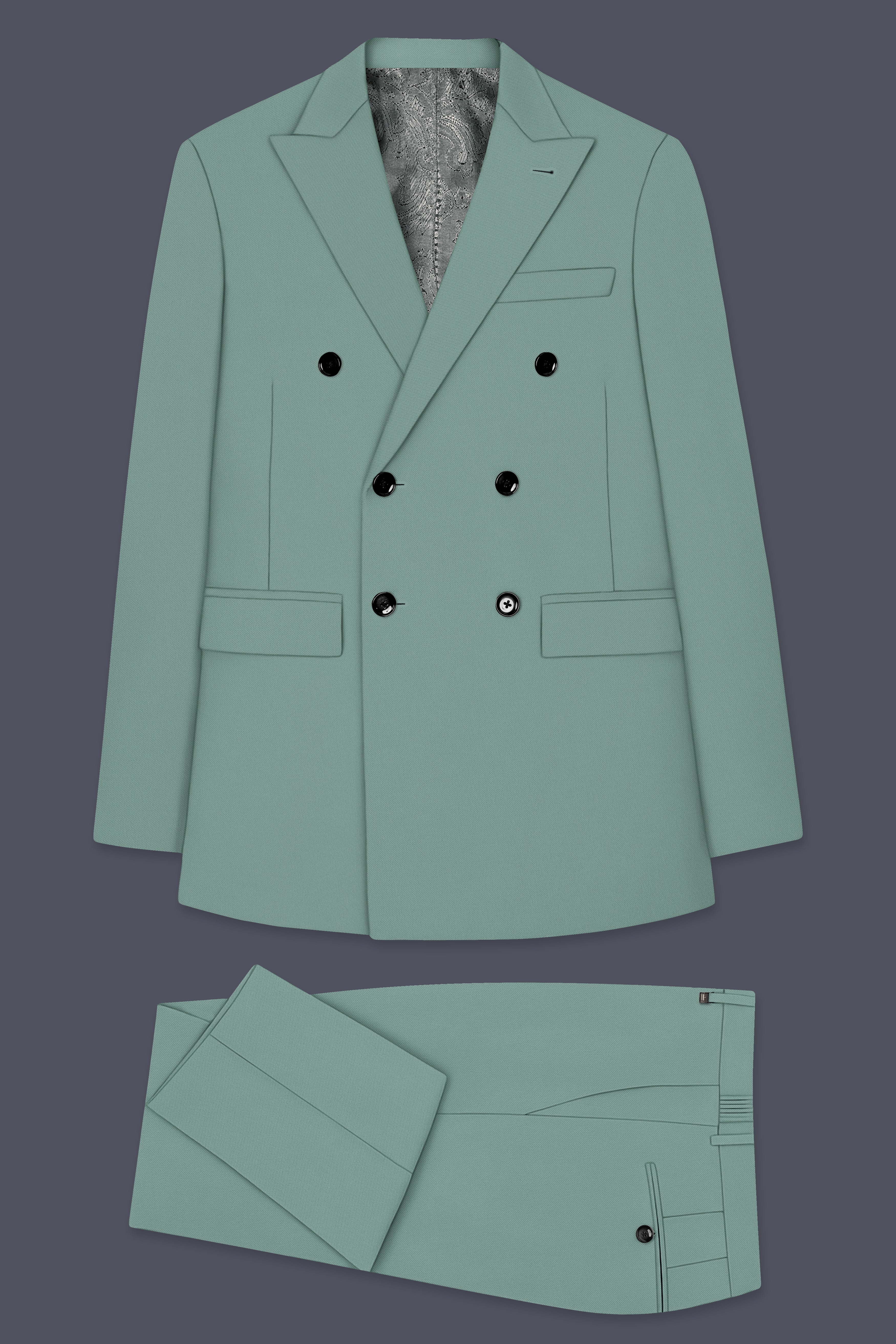 Verde-Korean Spanish Green 4-Way Stretch Wrinkle-Free Wool Rich Double Breasted Suit ST5441-DB-36, ST5441-DB-38, ST5441-DB-40, ST5441-DB-42, ST5441-DB-44, ST5441-DB-46, ST5441-DB-48, ST5441-DB-50, ST5441-DB-52, ST5441-DB-54, ST5441-DB-56, ST5441-DB-58, ST5441-DB-60